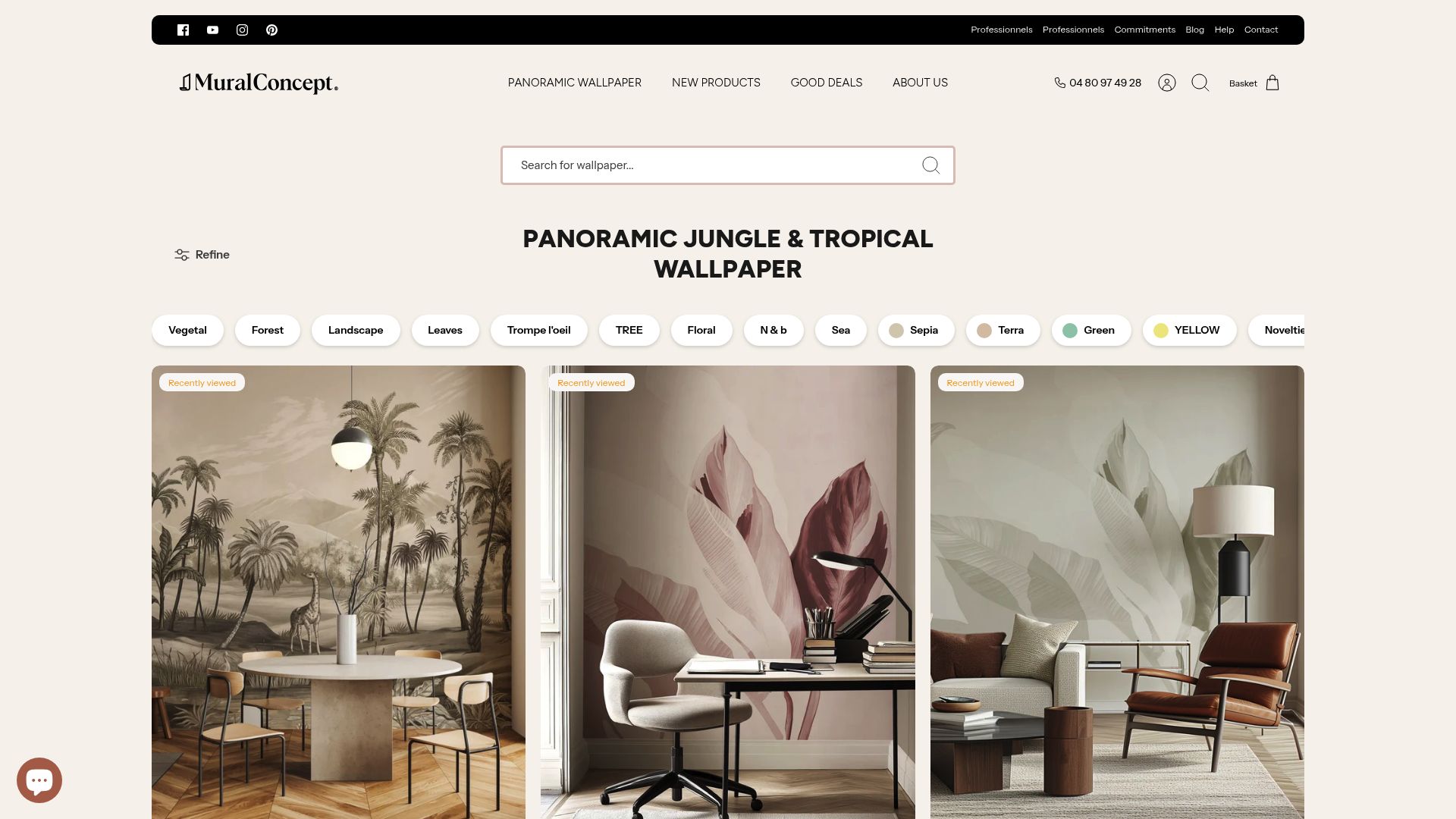 Screenshot of a panoramic wallpaper collection page showing lush tropical landscapes.