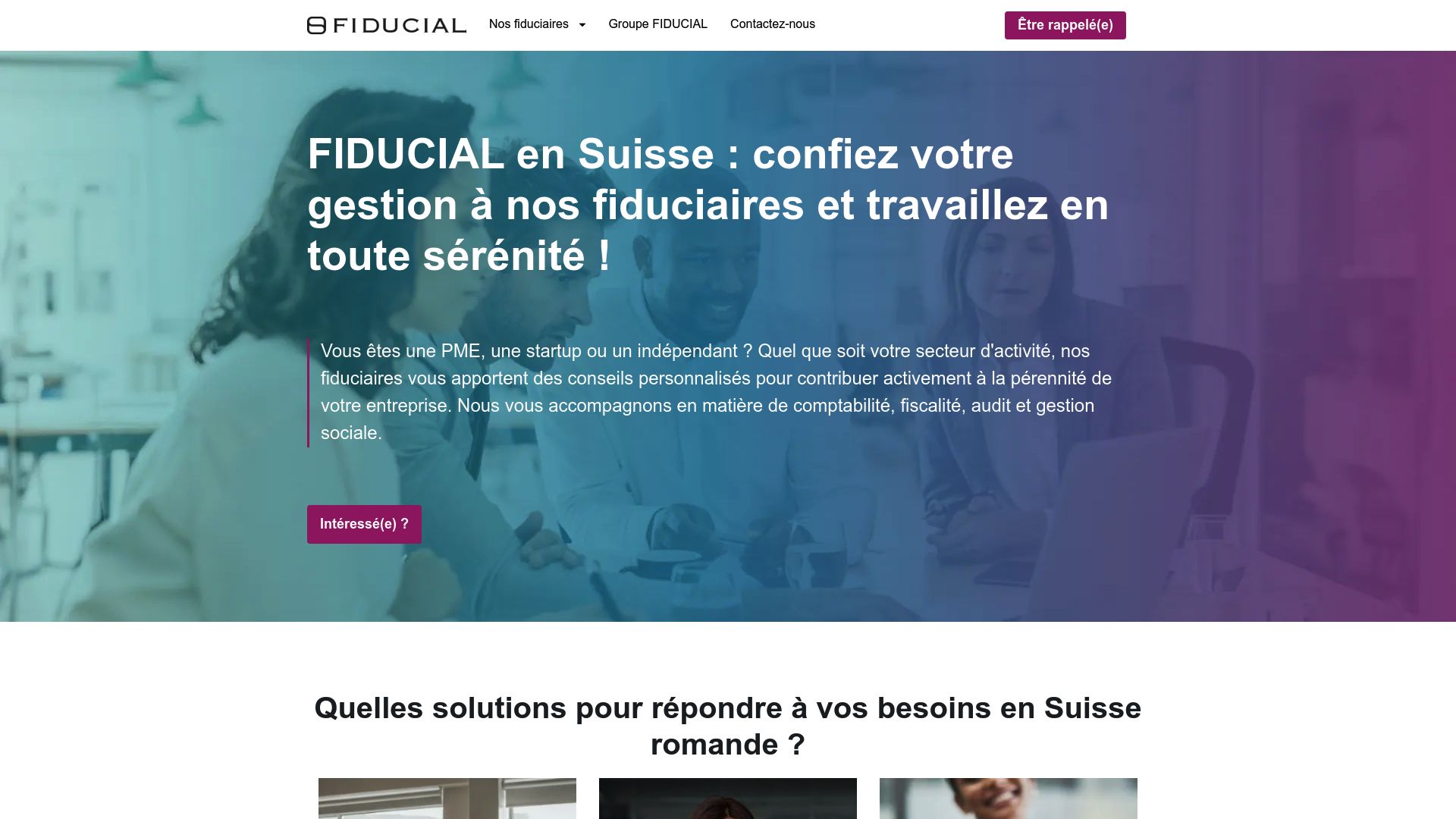 Website screenshot of Fiducial Switzerland focusing on their service packs