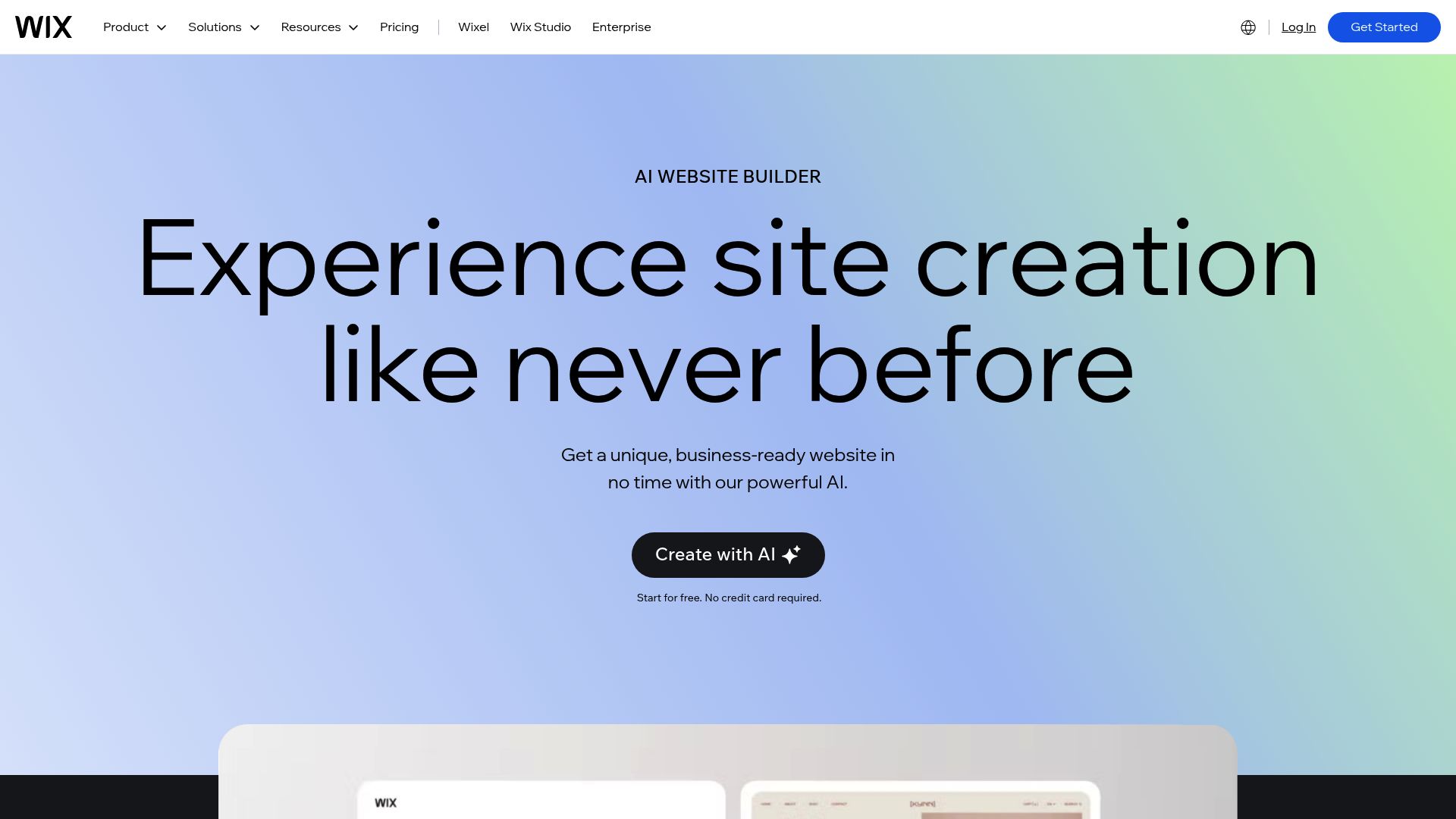 Wix AI website builder chat interface generating a site