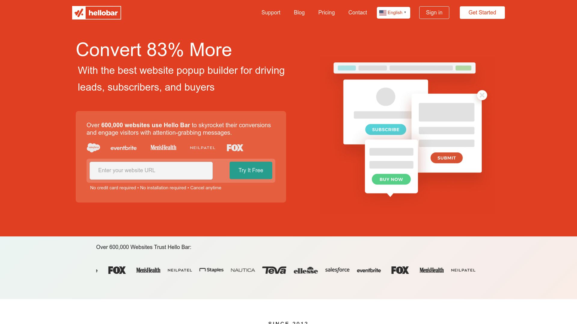 Screenshot of HelloBar website showing a countdown timer feature