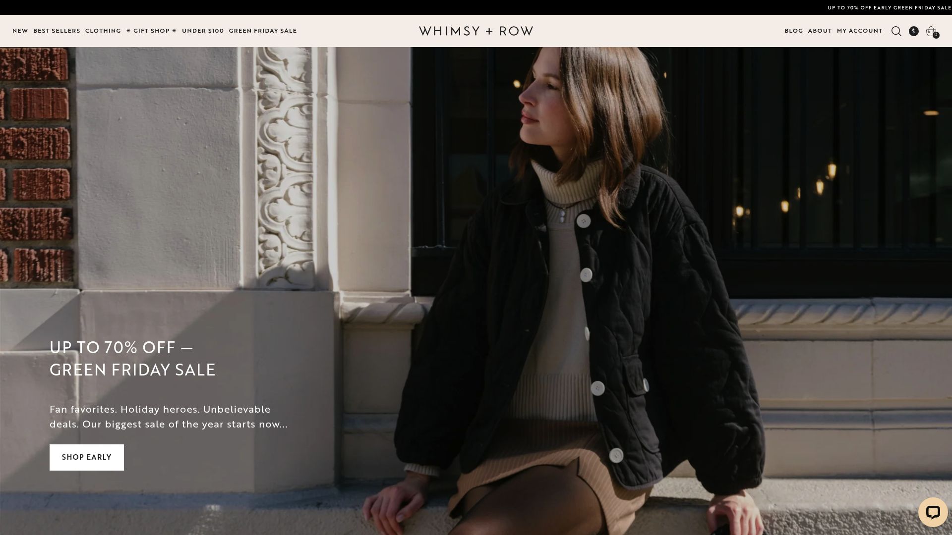 Screenshot of Whimsy + Row website showcasing minimal sustainable fashion