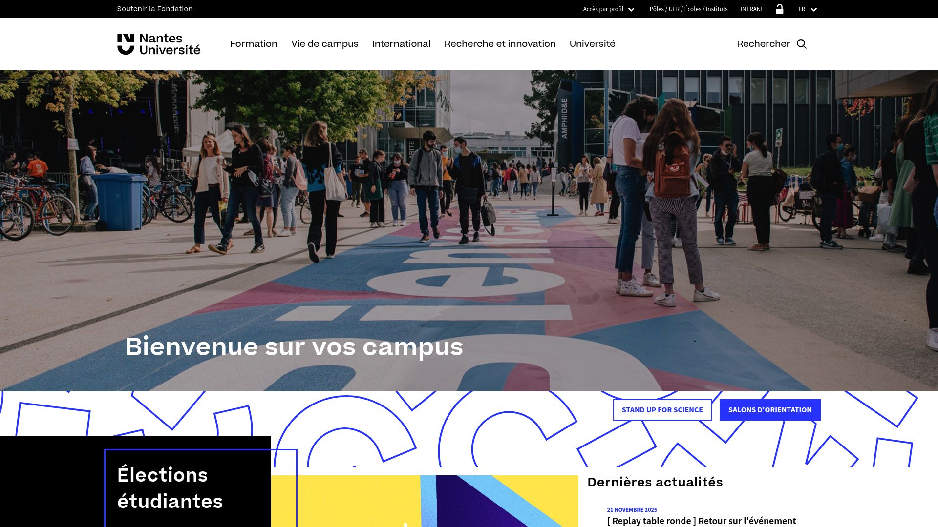 Screenshot of the Uni Nantes website homepage showing their wellness center presentation