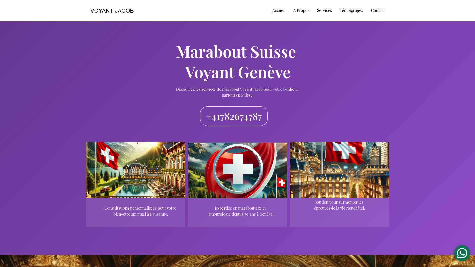 screenshot of the website voyantjacob dot pro showing the homepage with services list