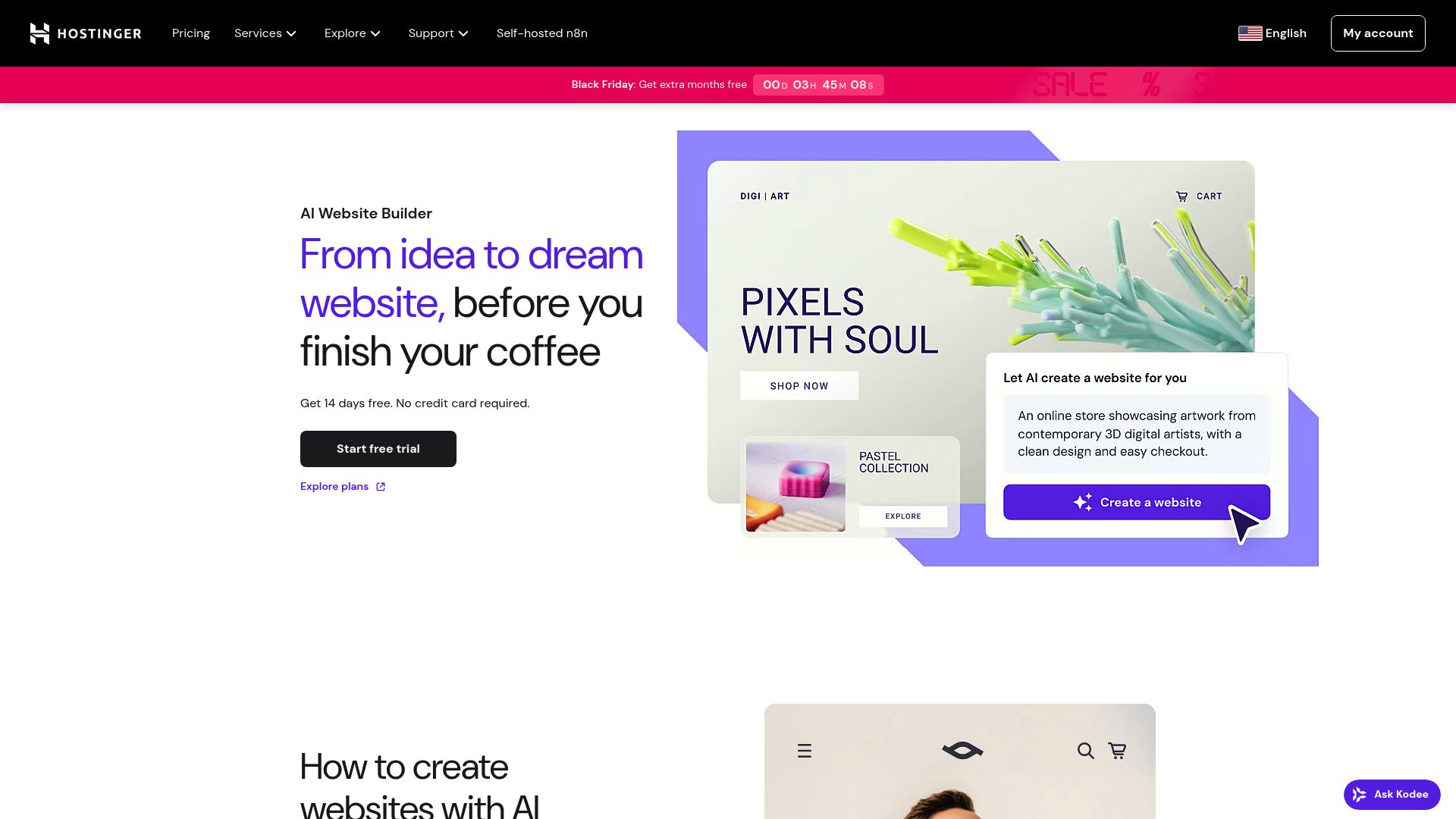 Screenshot of Hostinger AI builder interface showing the grid layout options
