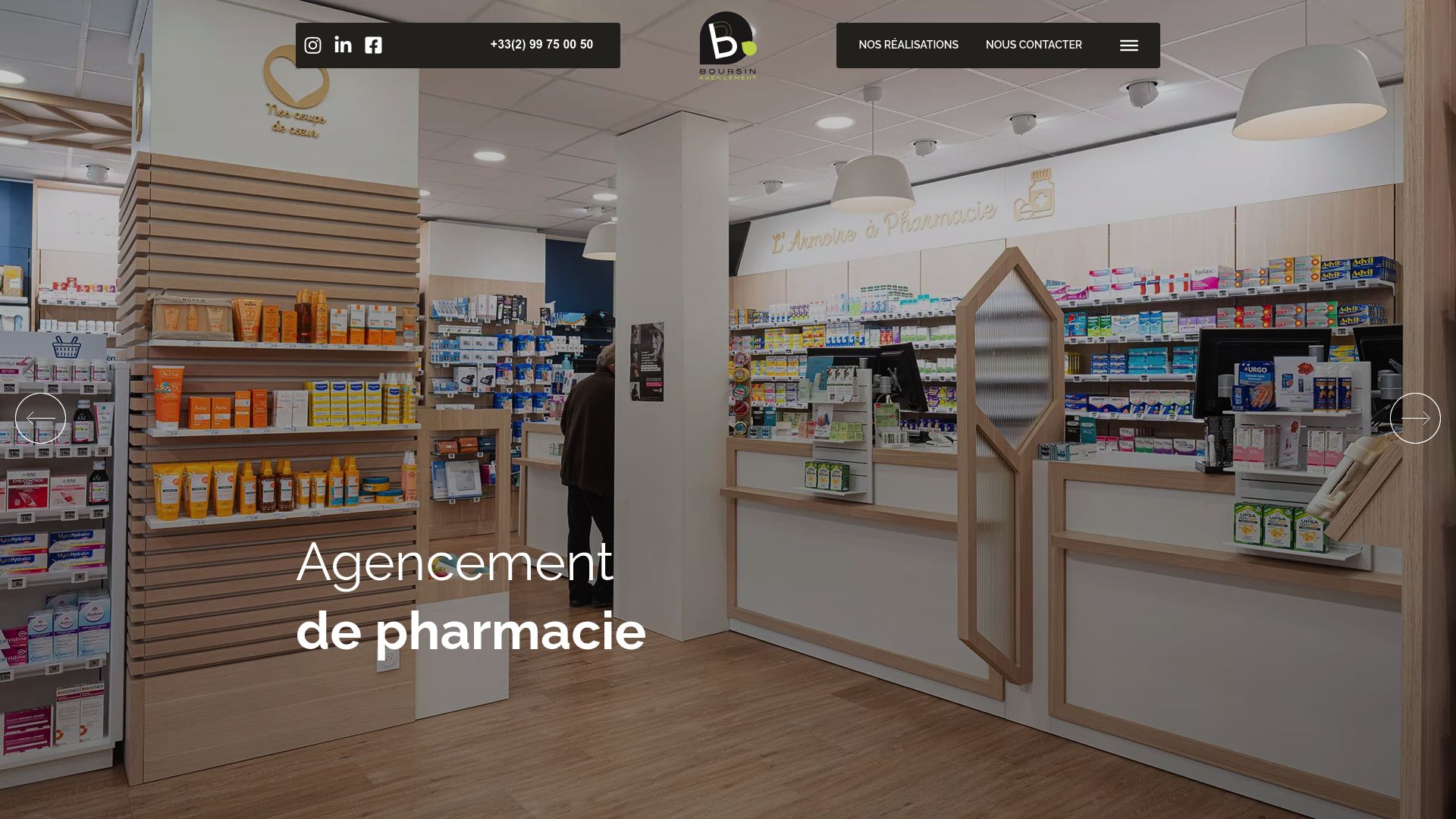 Website screenshot of Boursin Agencement showing commercial layout projects