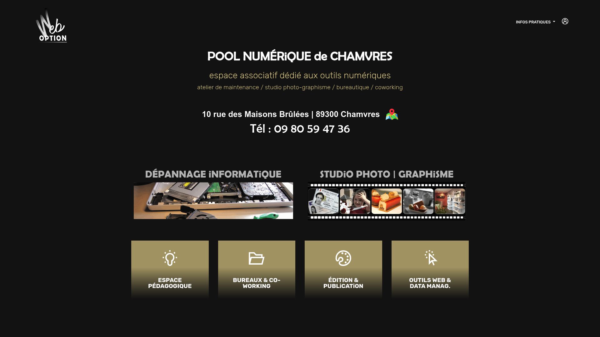 capture écran du site Pixelium montrant la section des services marketing et leurs études de cas