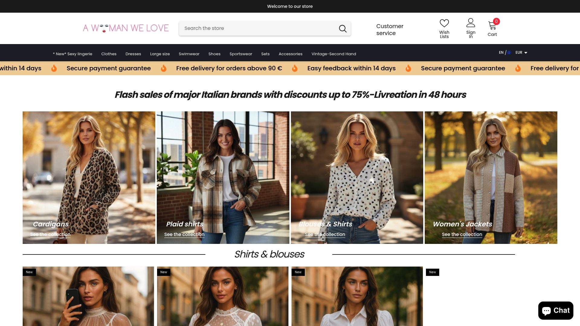Screenshot of the extensive vintage collection page on a-woman-we-love.com website