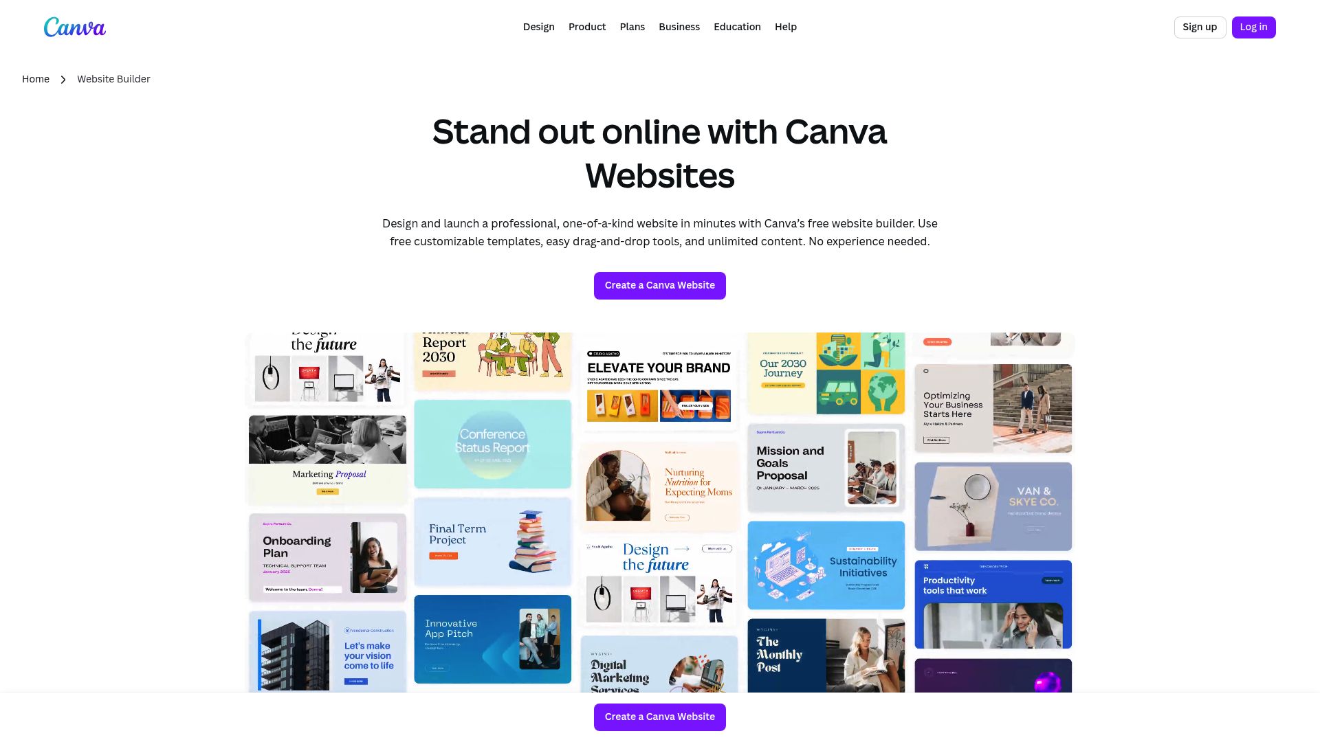 Screenshot of Canva's website builder area