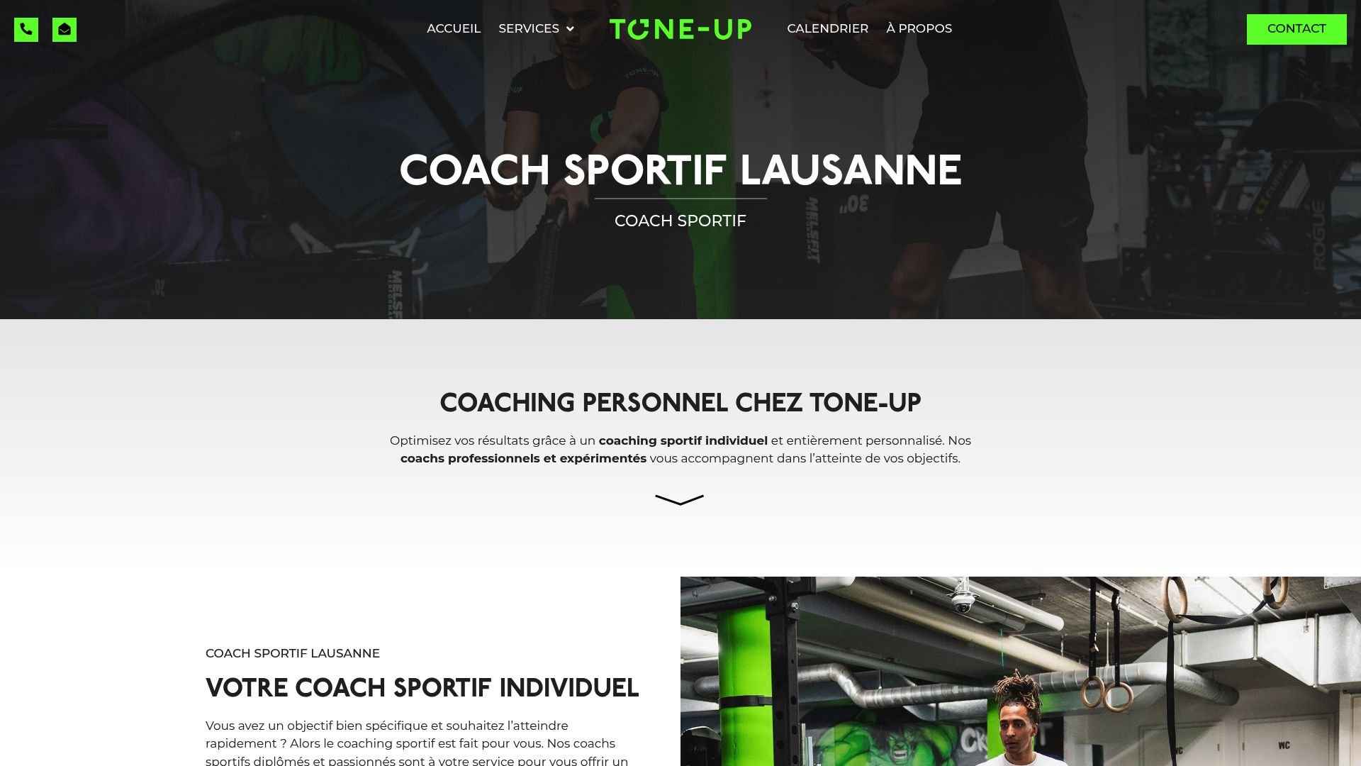 Tone-Up CrossFit website header showing their coaching philosophy