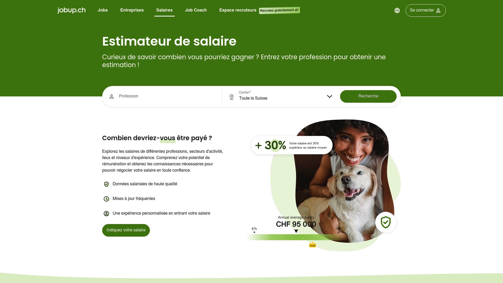 Screenshot of salary comparison tool showing the average salary range for painters in Geneva canton