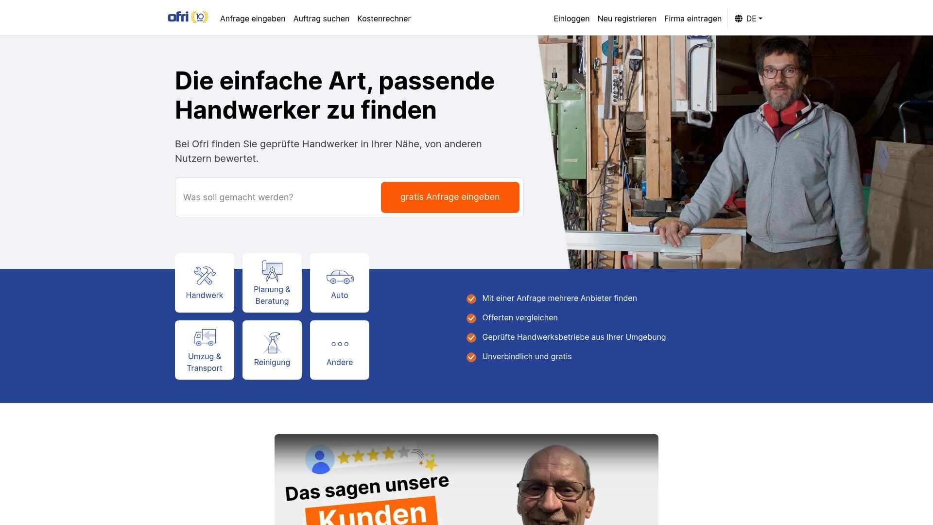 Screenshot of ofri.ch header showing the search bar for services and price comparison tool