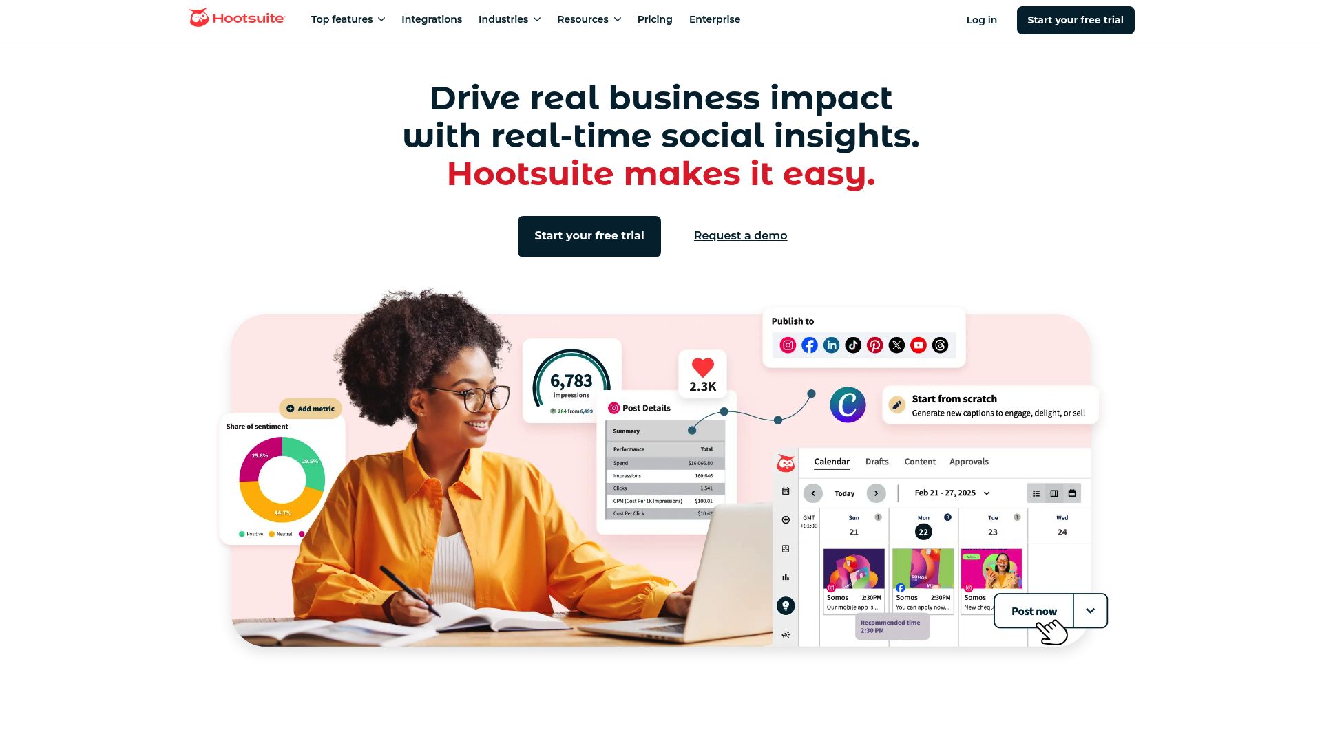 Screenshot of Hootsuite's resources page showing their diverse content strategy