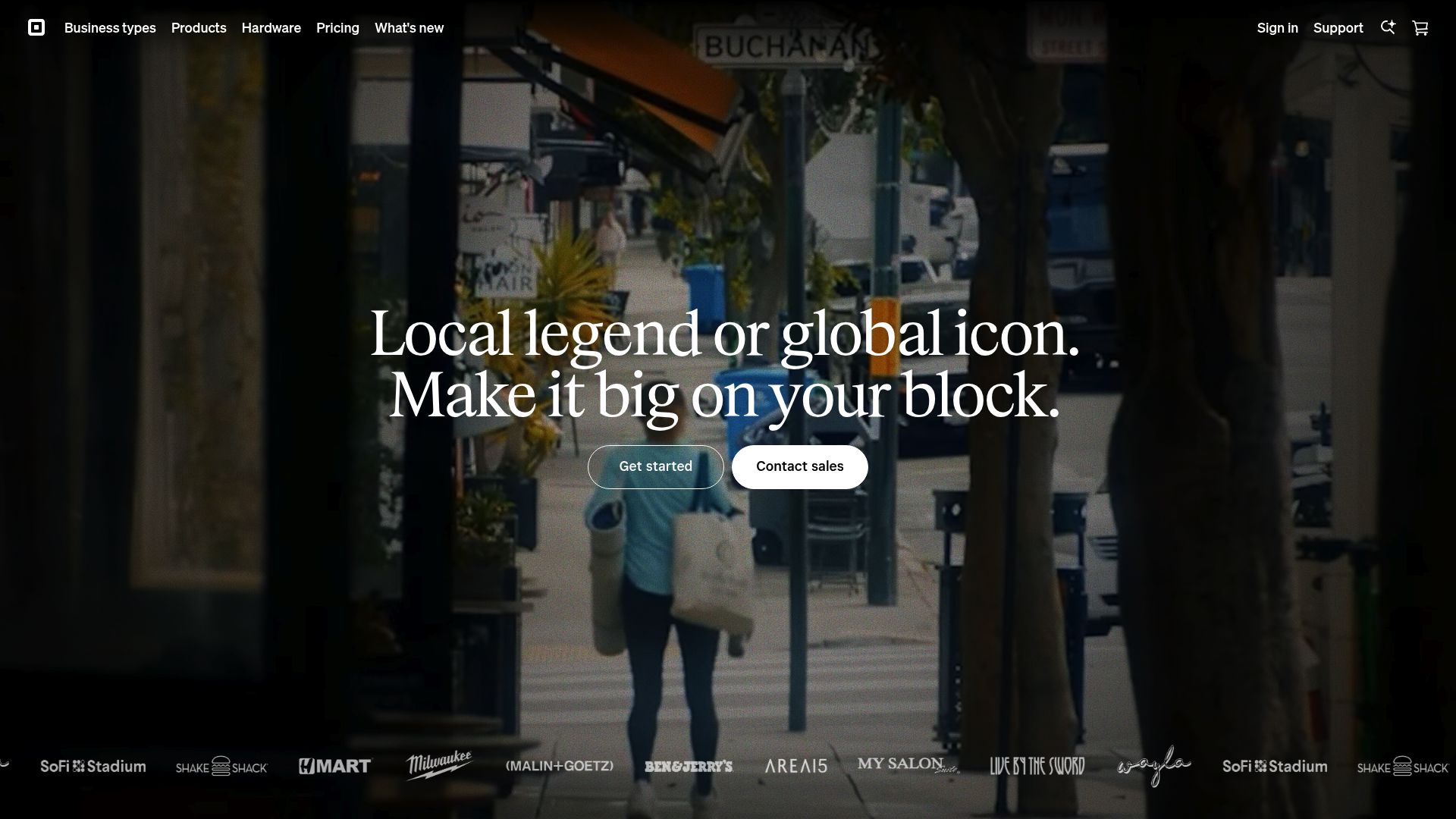 Homepage of Square Point of Sale showing the card reader and mobile app interface
