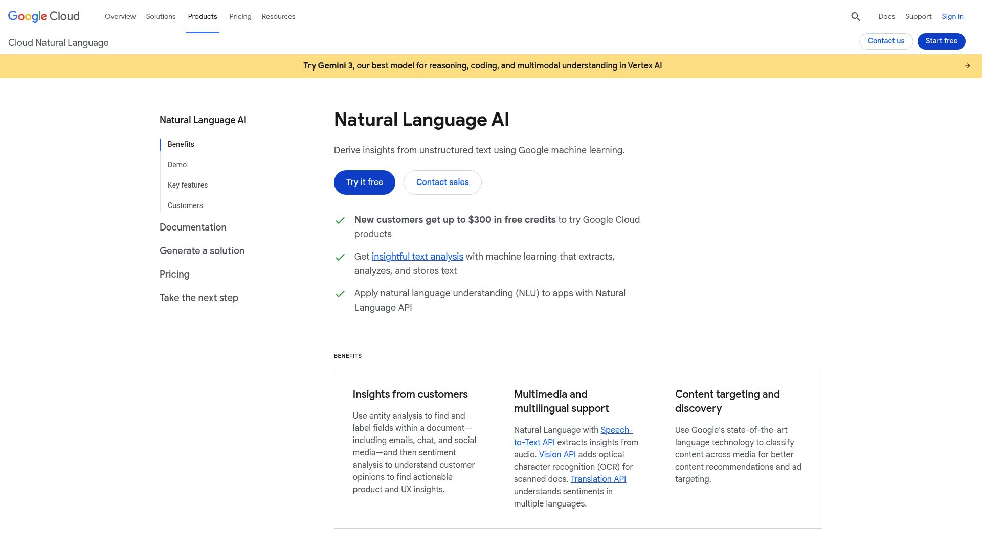 Screenshot of Google's Natural Language API demo specifically showing entity analysis of a text block