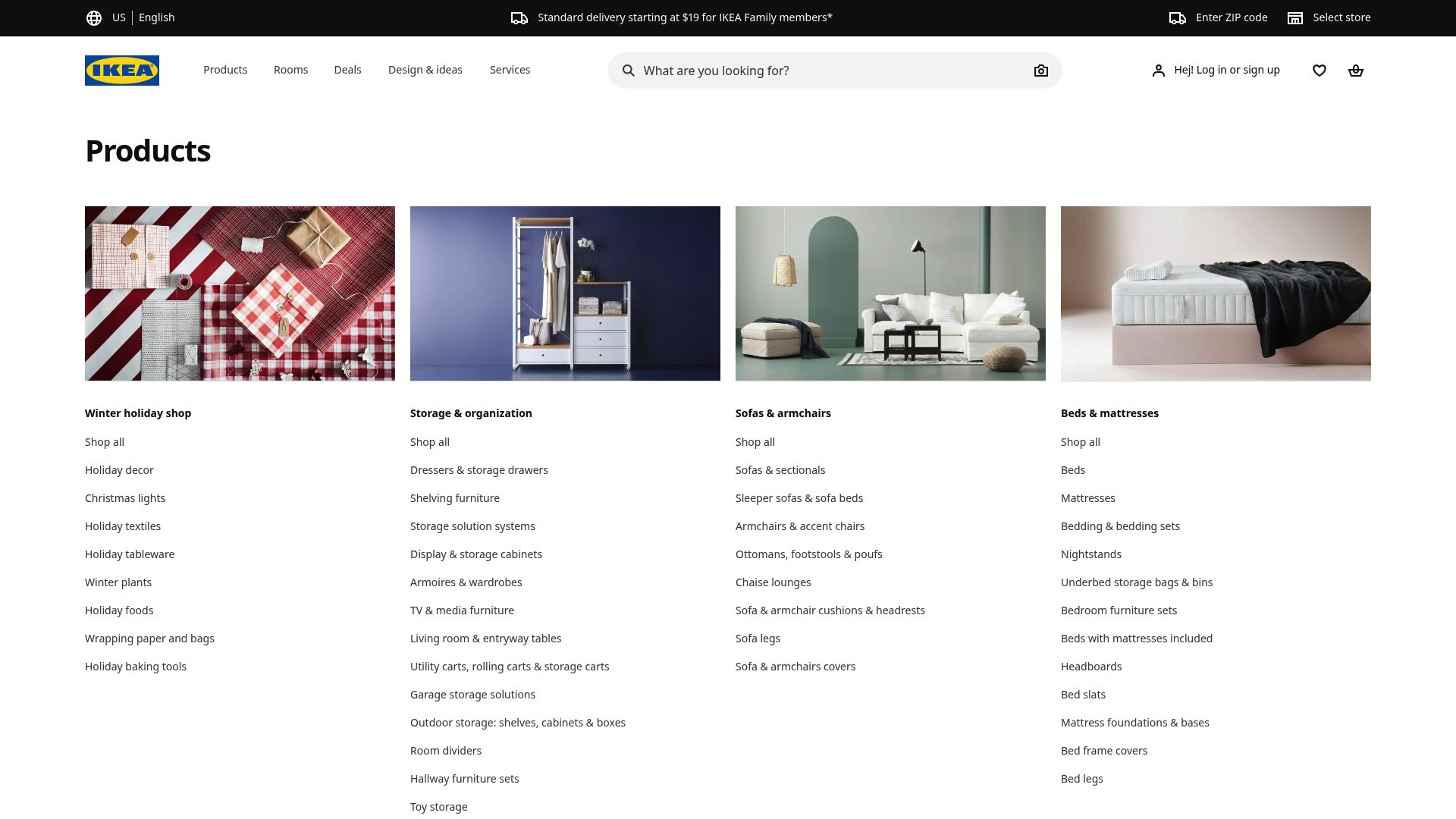 Screenshot of IKEA website showing wall storage shelving units section