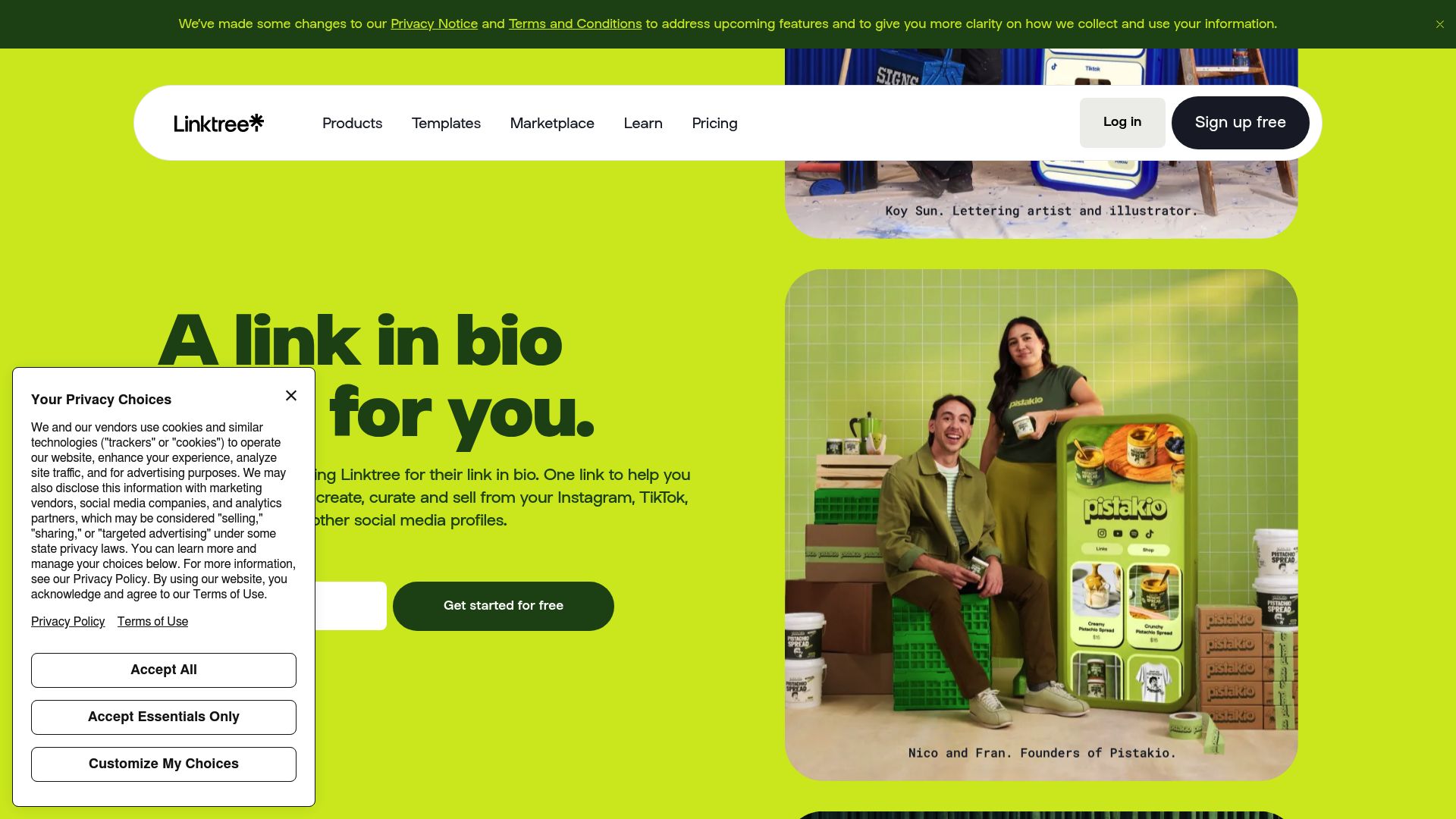 Screenshot of the Linktree homepage or a standard artist profile on Linktree showing the button layout