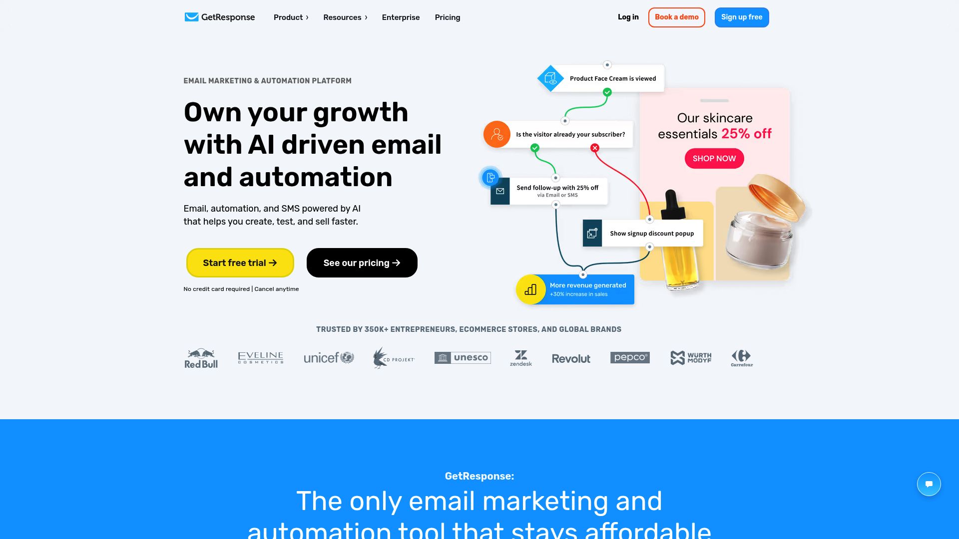 Screenshot of GetResponse website builder dashboard