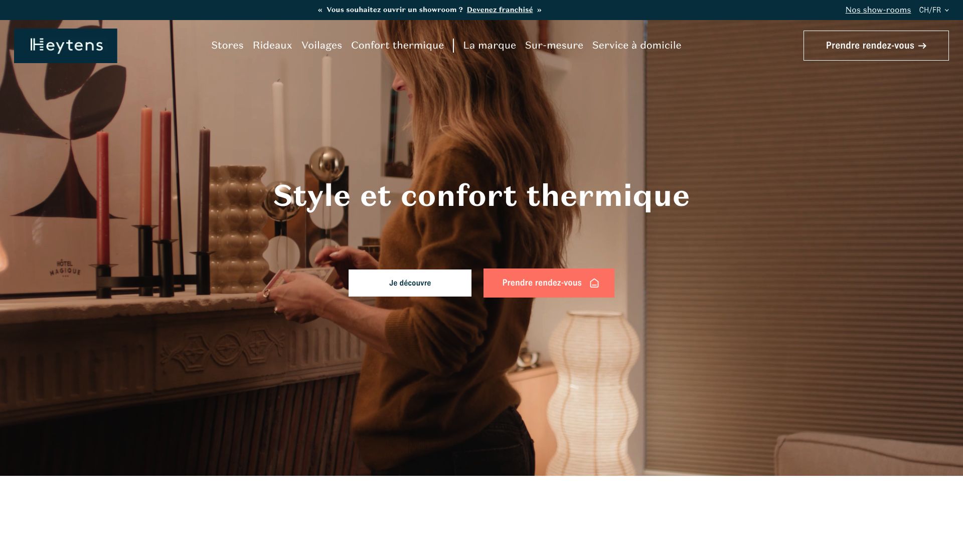 screenshot of Heytens custom blinds category page showing fabric options