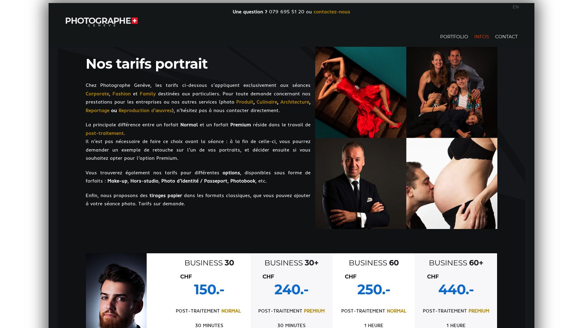 Aperçu de la page tarifs transparents d'un site de photographe professionnel
