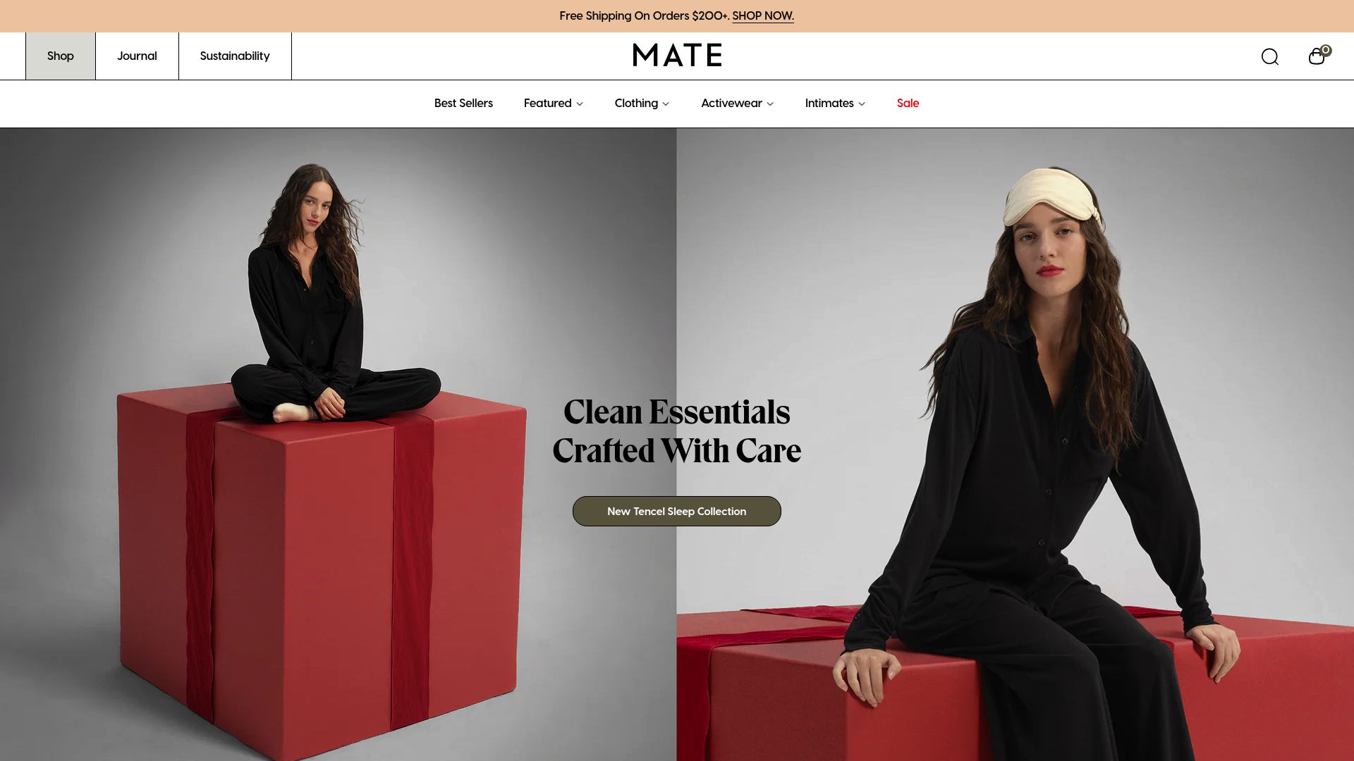 Mate the Label website showing organic cotton lounge sets in earth tones