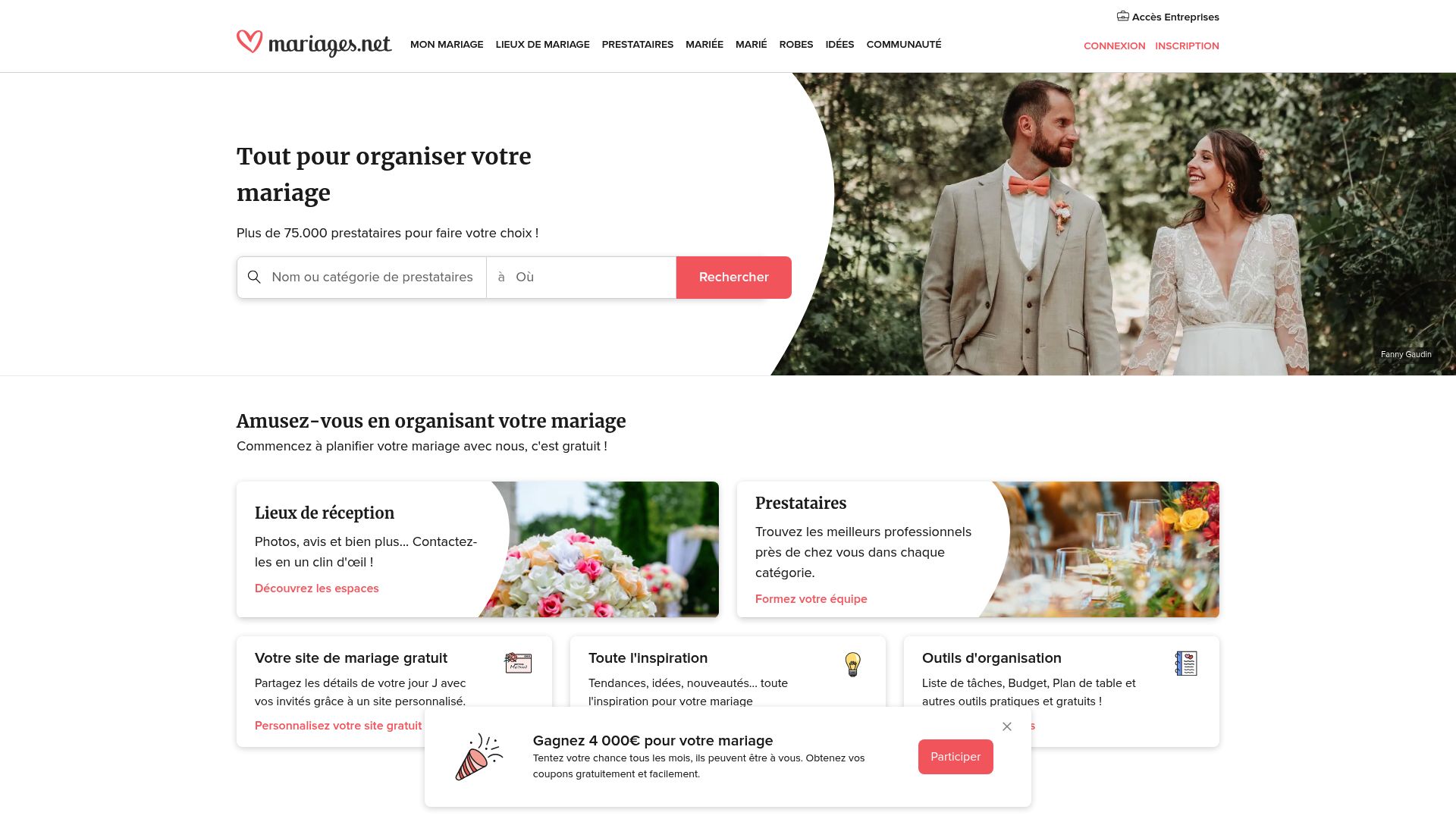 Screenshot of Mariages.net listing showing typical price ranges for wedding photographers in Switzerland