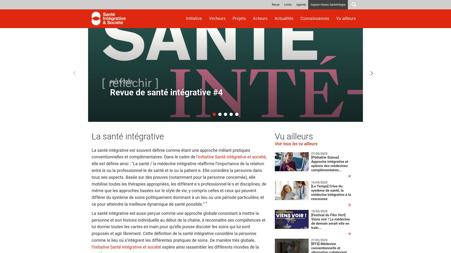 screenshot of the santeintegrative.ch website showing the article about back pain and complementary medicines