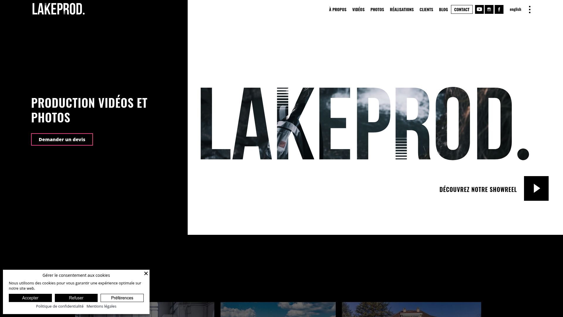 Screenshot of Lakeprod website showing their portfolio of mountain photography