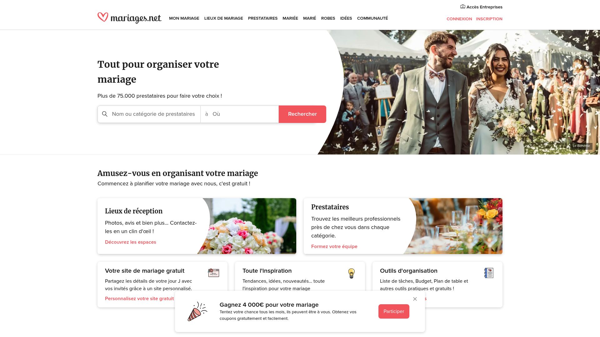 Screenshot of the website 'mariages.net' focusing on the Switzerland photographers search filter section, showing options for Vaud and Geneva regions.