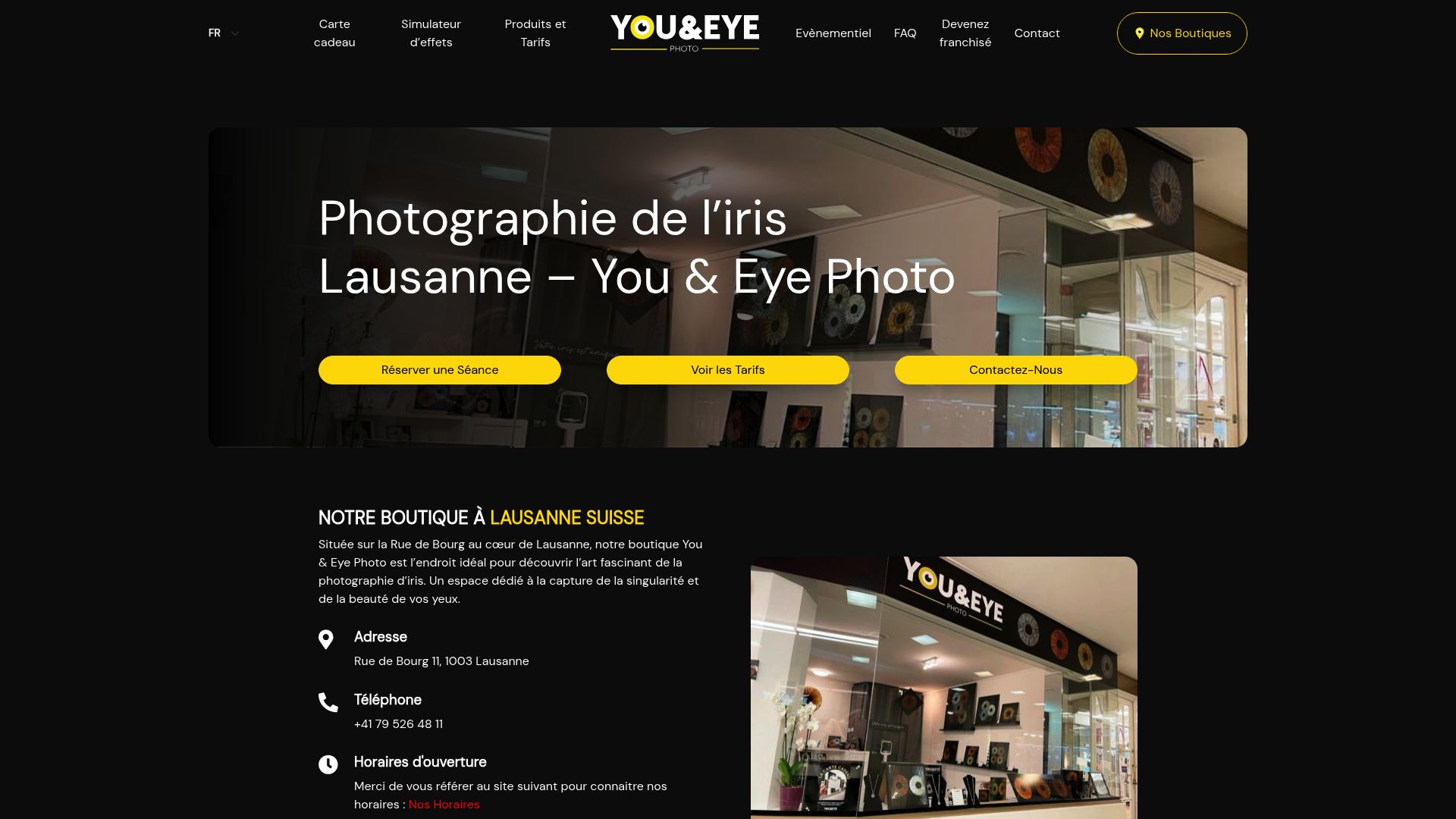 Screenshot of You and Eye Photo website showing artistic iris photography examples