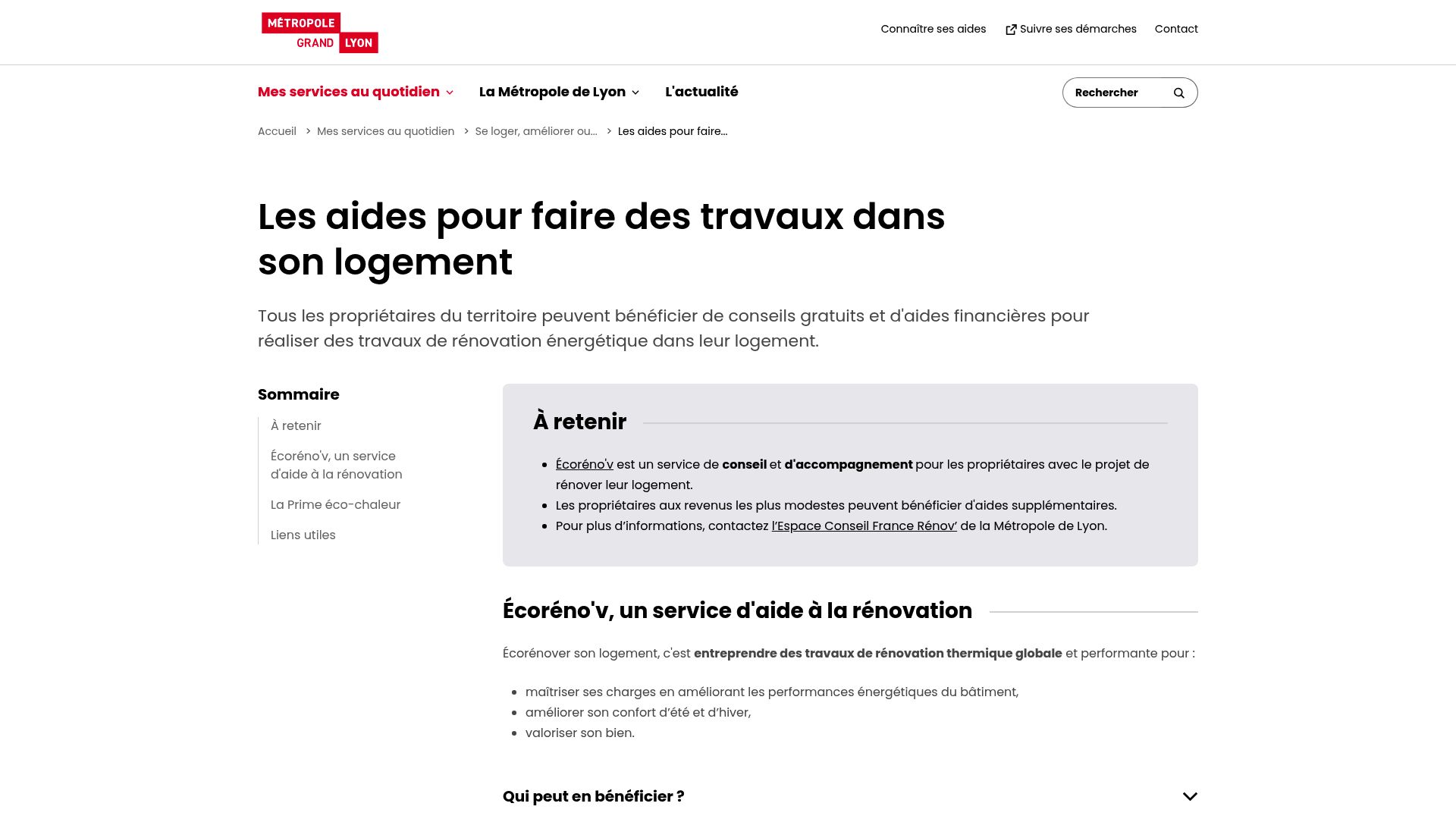 Screenshot of the Grand Lyon Ecoreno