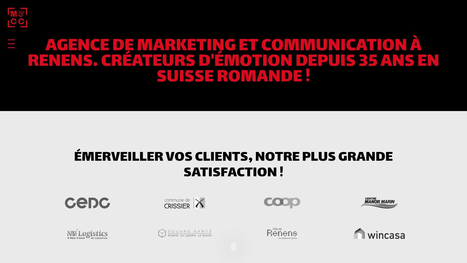 Capture d'écran de la page d'accueil du site web de MCC Marti Sàrl montrant leur expertise en animation et décoration