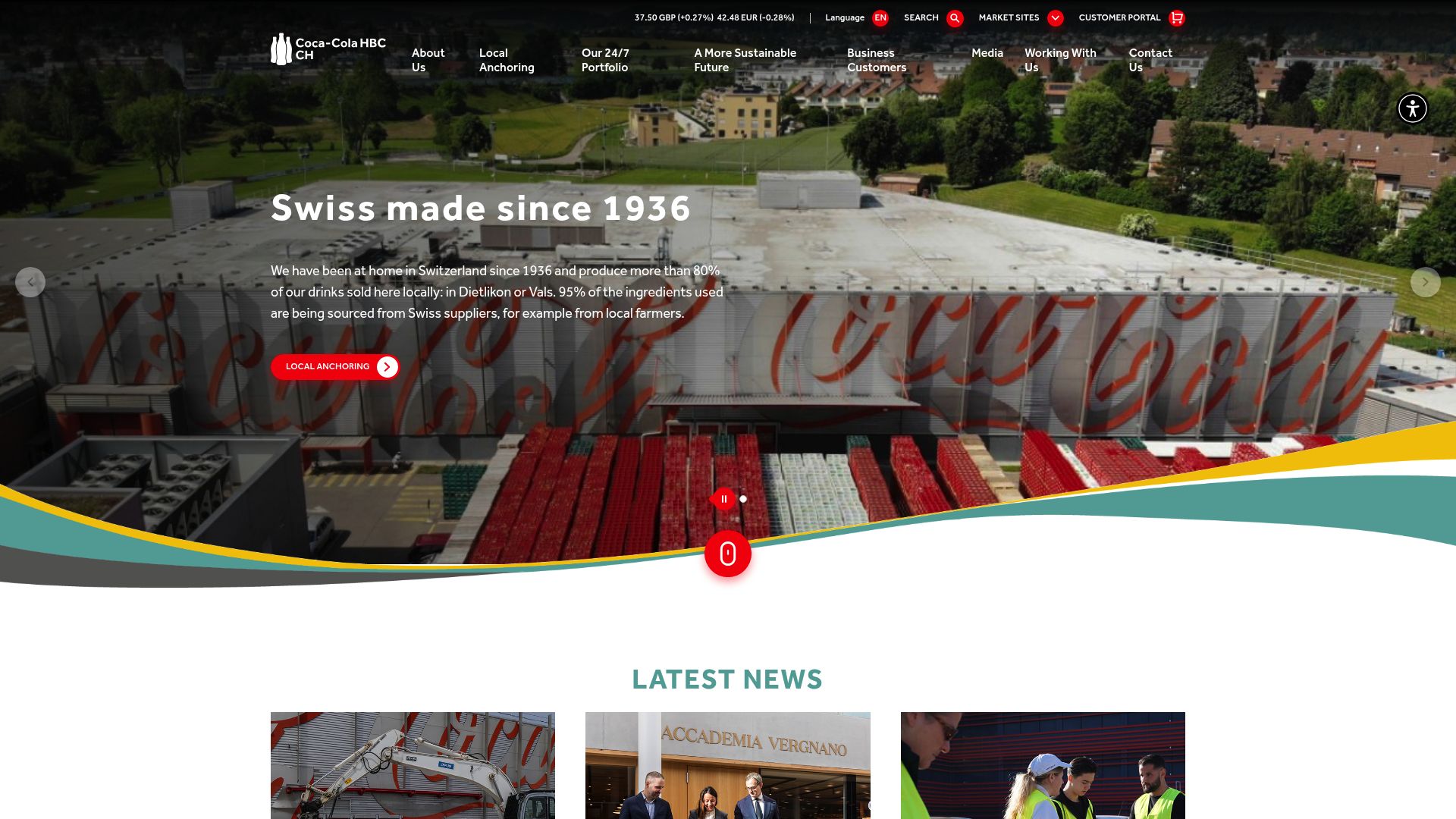 Screenshot of Coca-Cola HBC Switzerland website showing their corporate local presence Screenshot of Coca-Cola HBC Switzerland website showing their corporate local presence