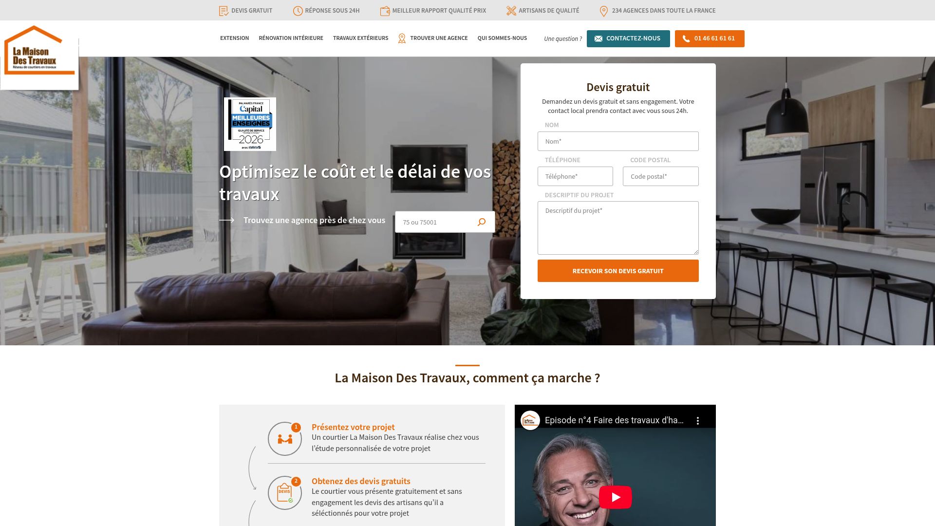 Screenshot of La Maison Des Travaux website focusing on renovation steps