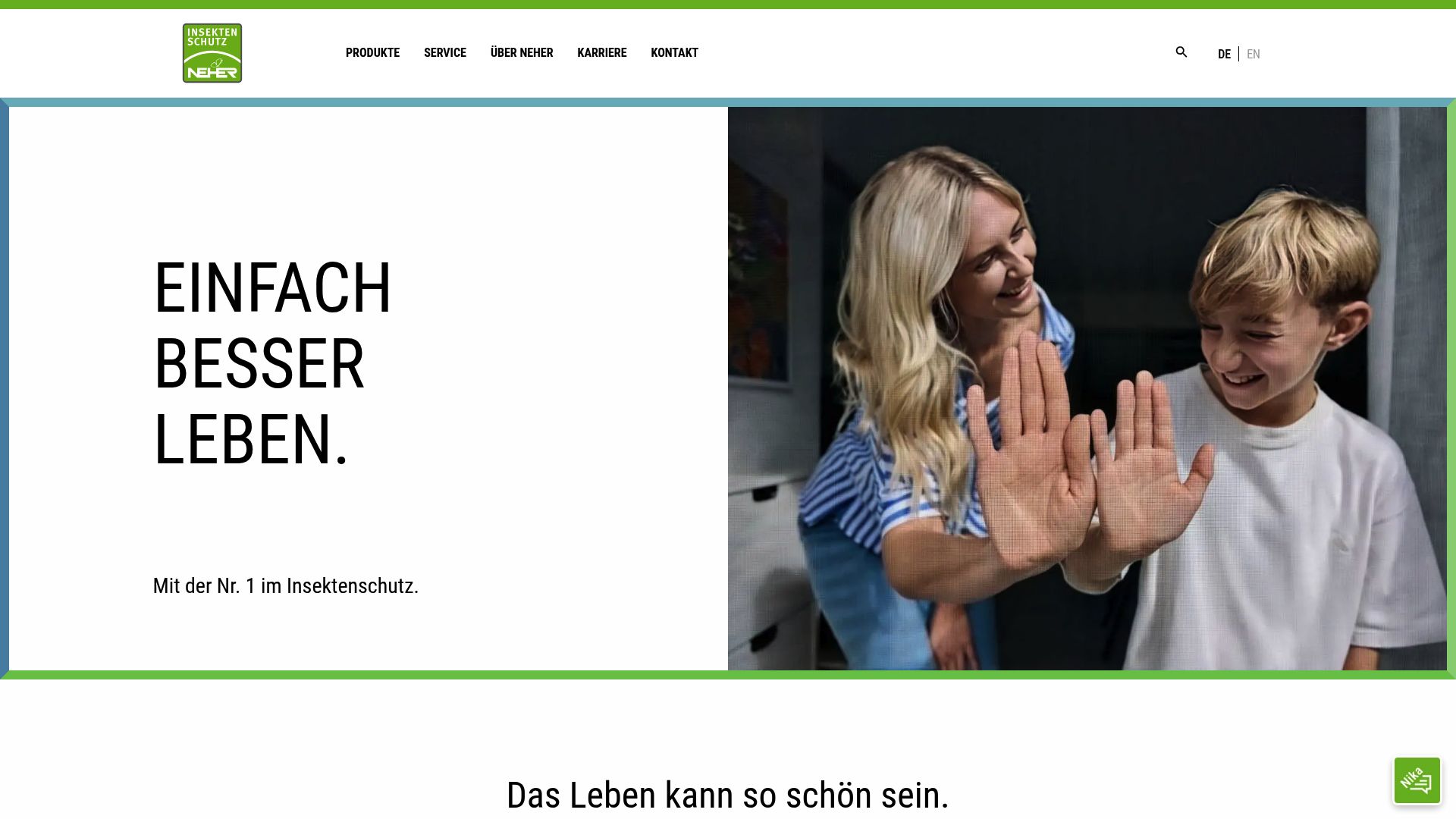 screenshot of neher website showing insect screen integration options