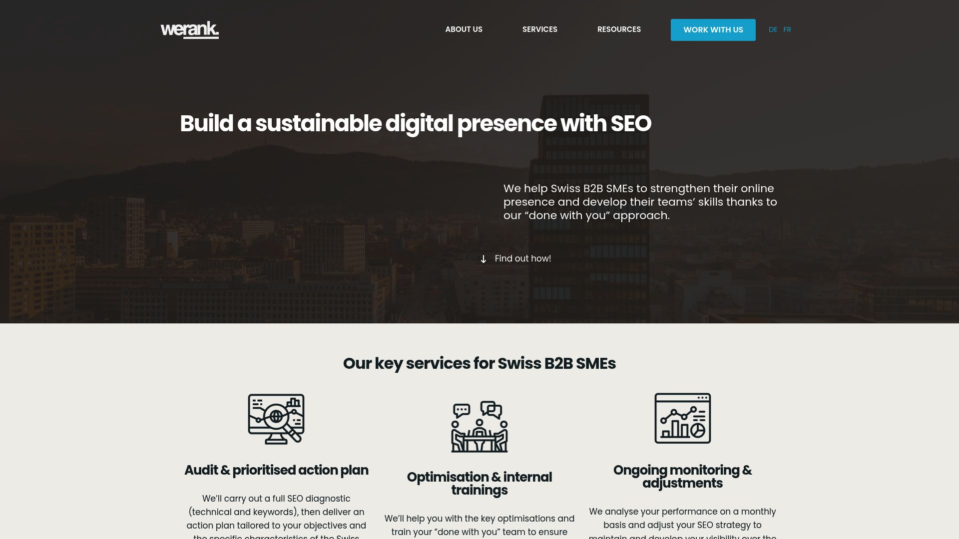 Screenshot of werank.ch website highlighting their international SEO services