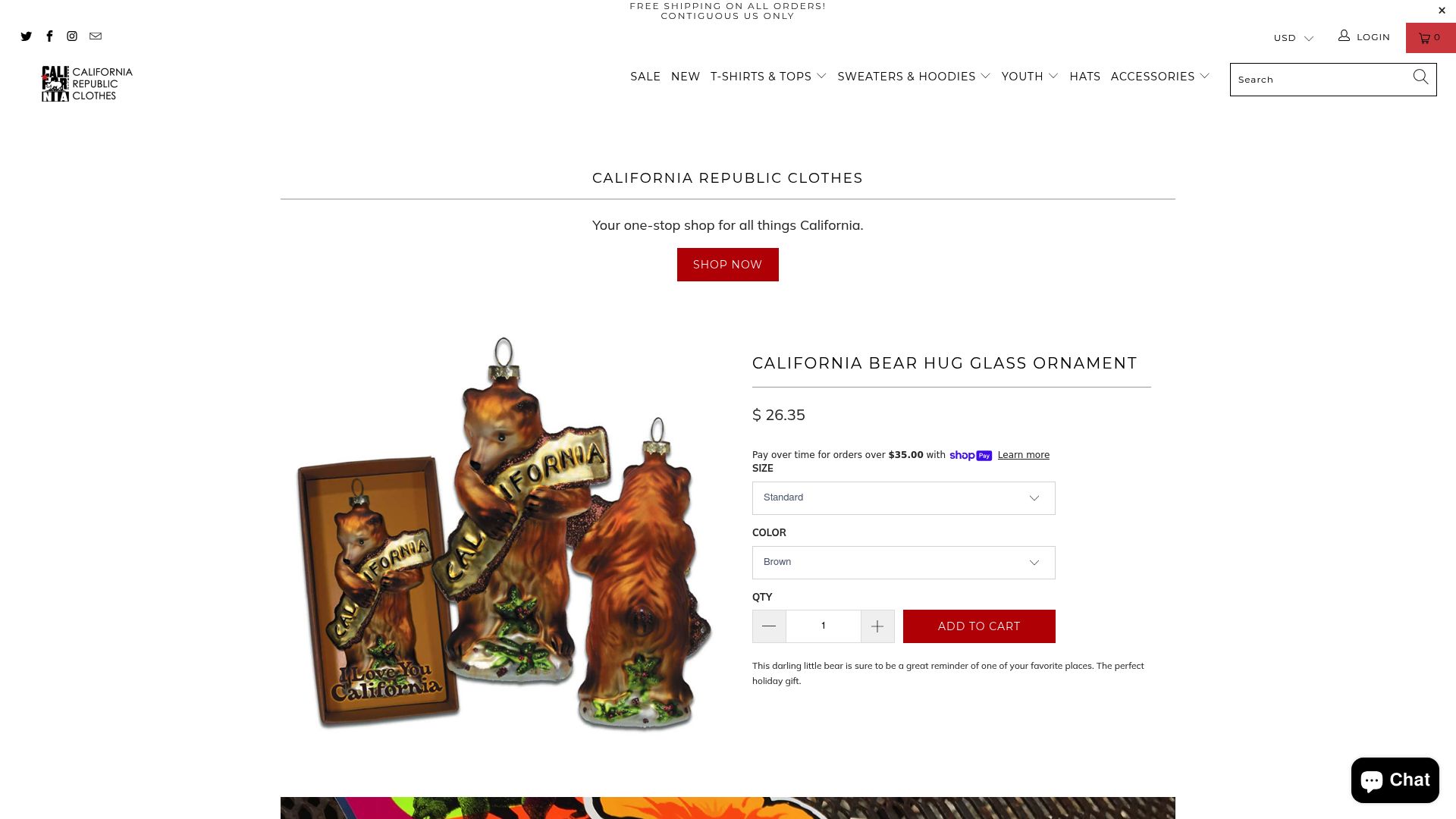 Screenshot of the California Republic Clothes holiday sale page showing discount percentages and festive banners