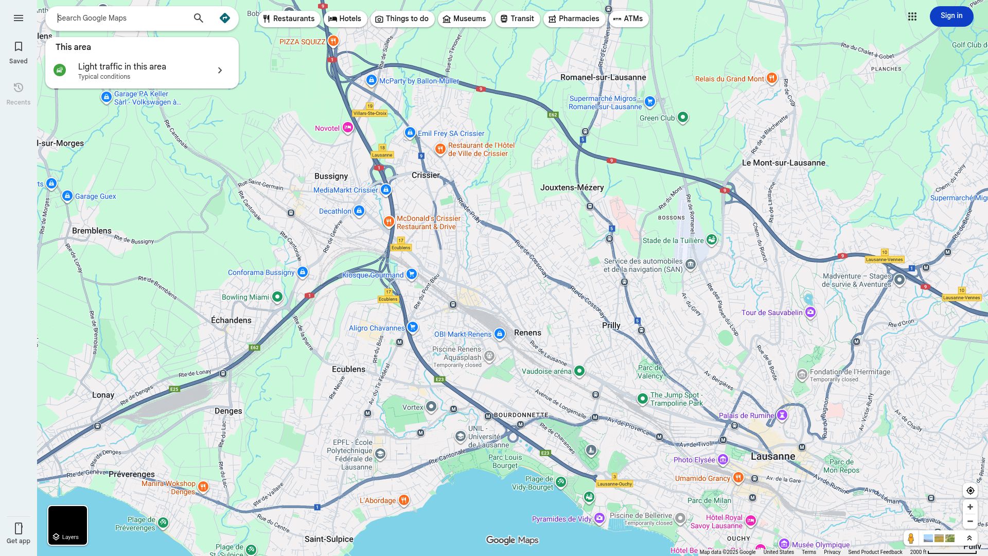 Google Maps screenshot showing the Crissier area highlighting accessibility from the highway and proximity to Lausanne and Renens
