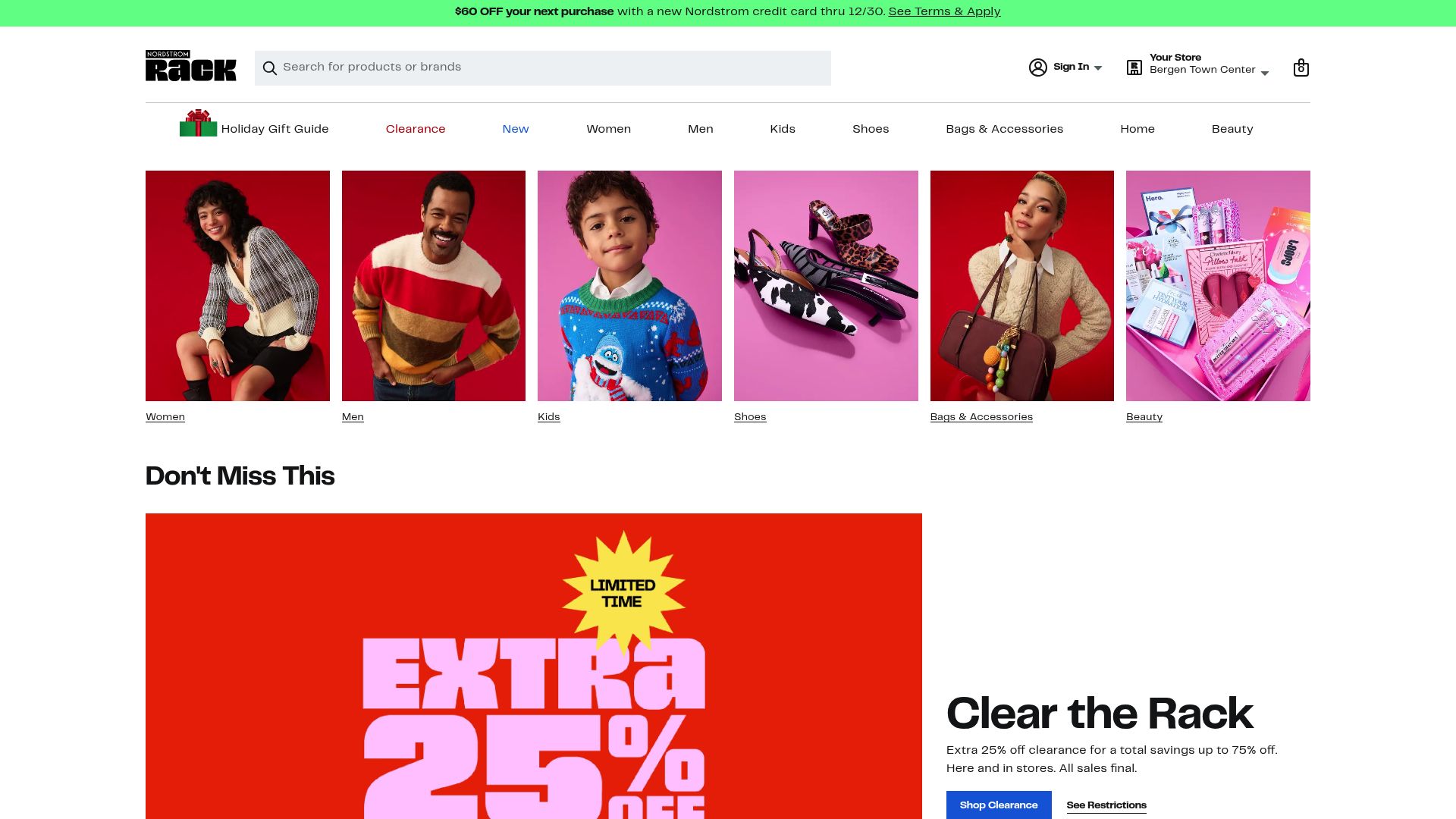 Nordstrom Rack store entrance listing top brands available