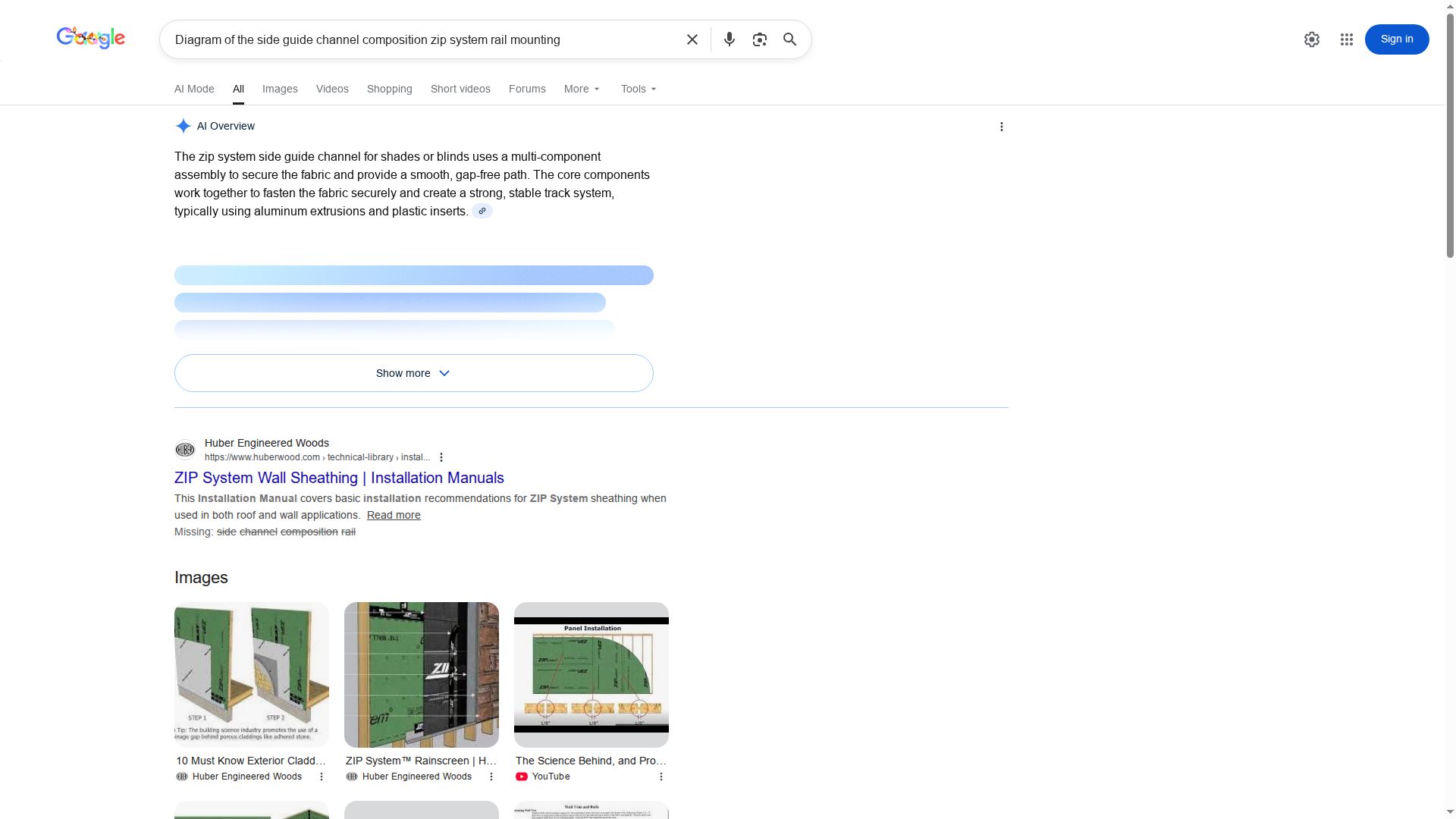 Diagram screenshot of the side guide channel composition zip system rail mounting