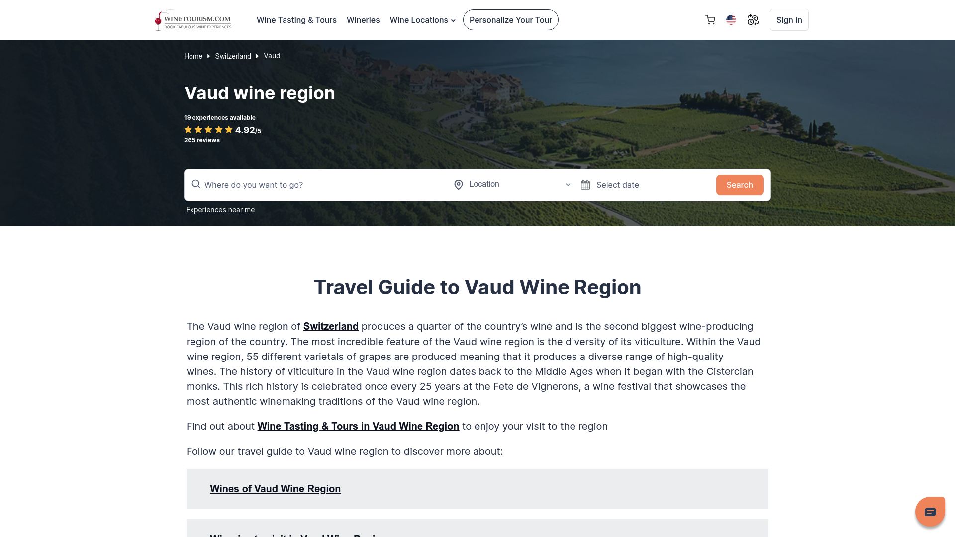 Interactive map showing participating wineries in Lavaux and Vaud region