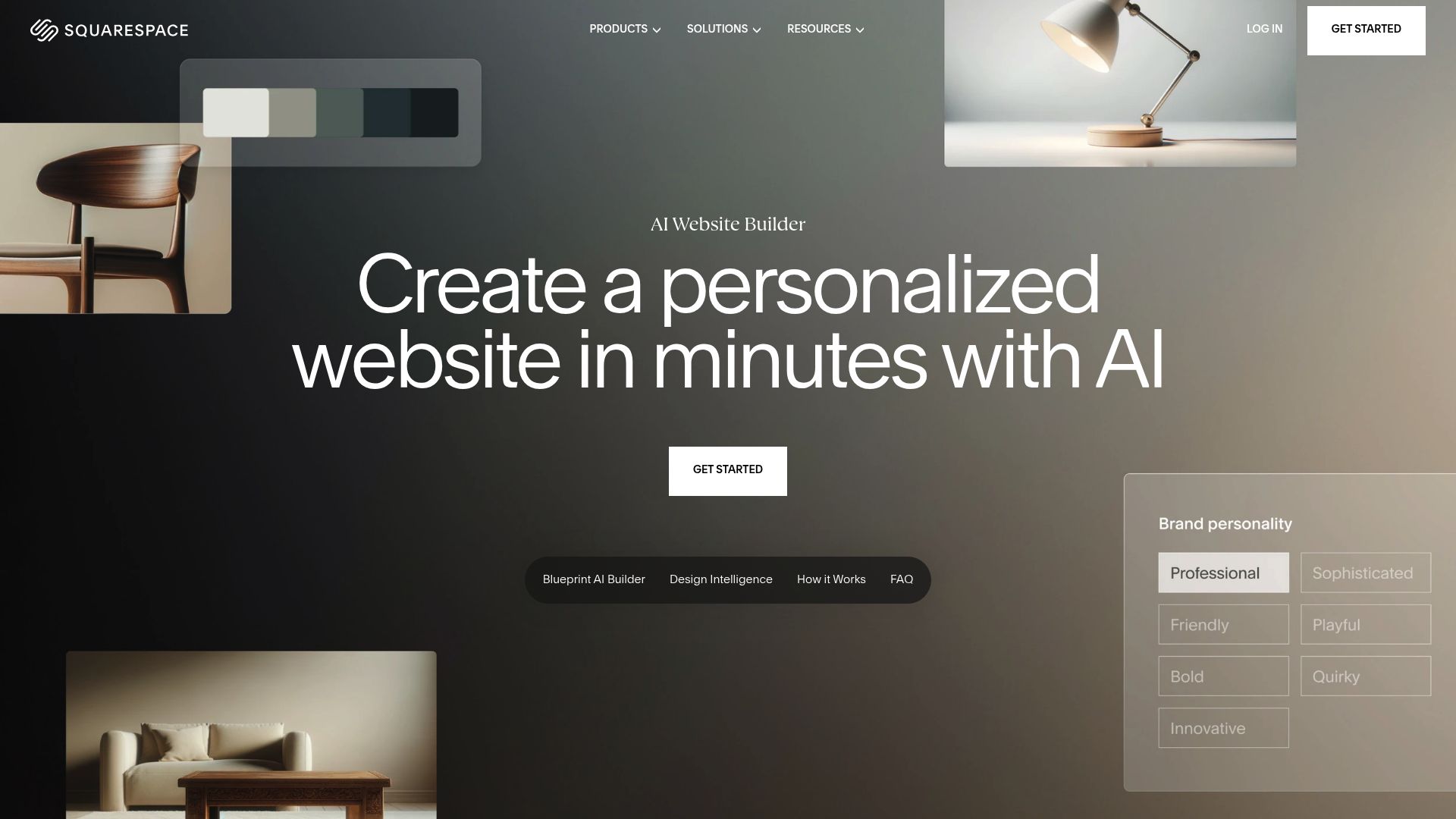 Screenshot of the Squarespace Blueprint AI interface showing the initial questionnaire or grid selection