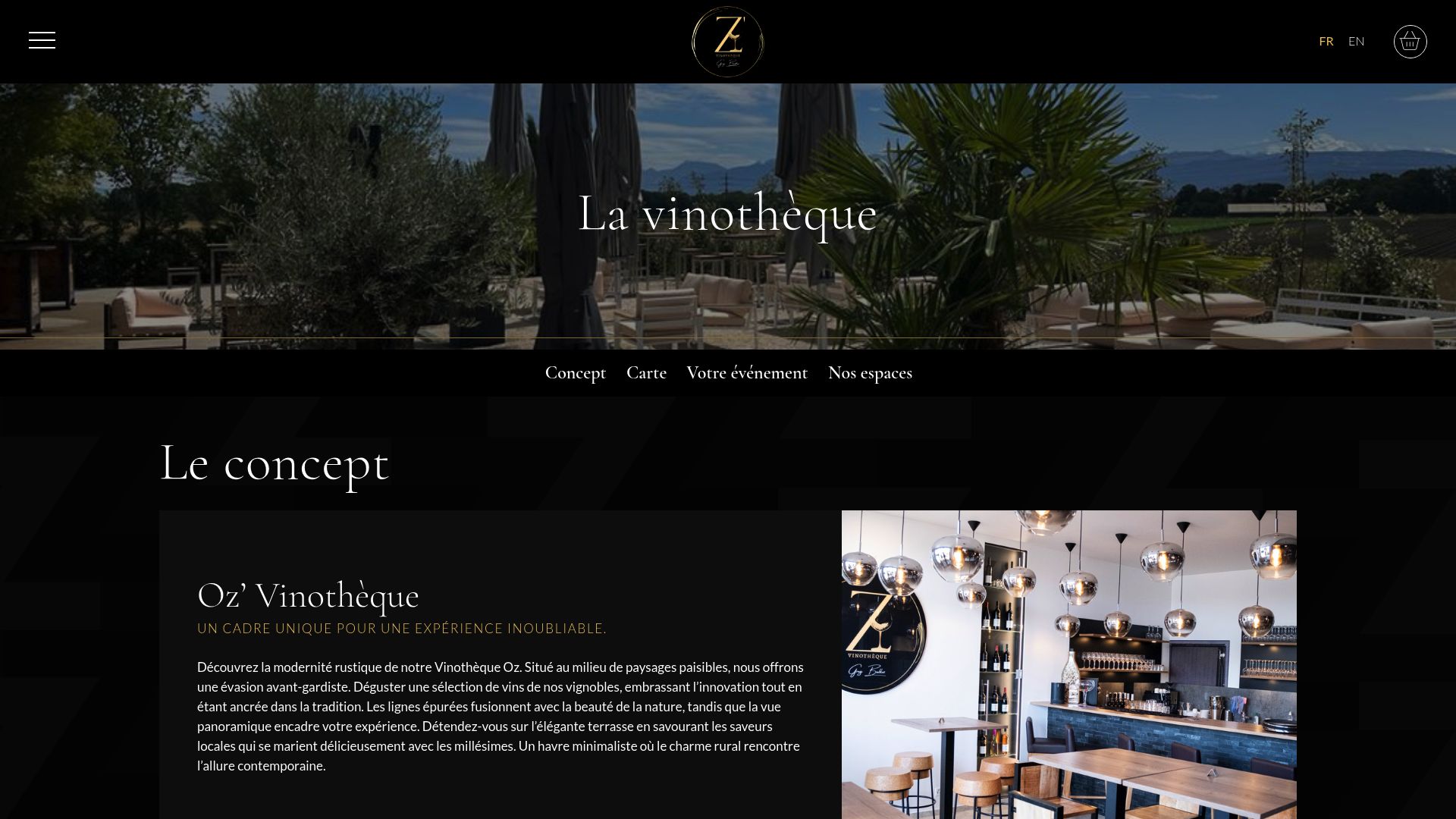 capture d'écran de la page vinothèque du site domaine-z.ch montrant l'intérieur moderne