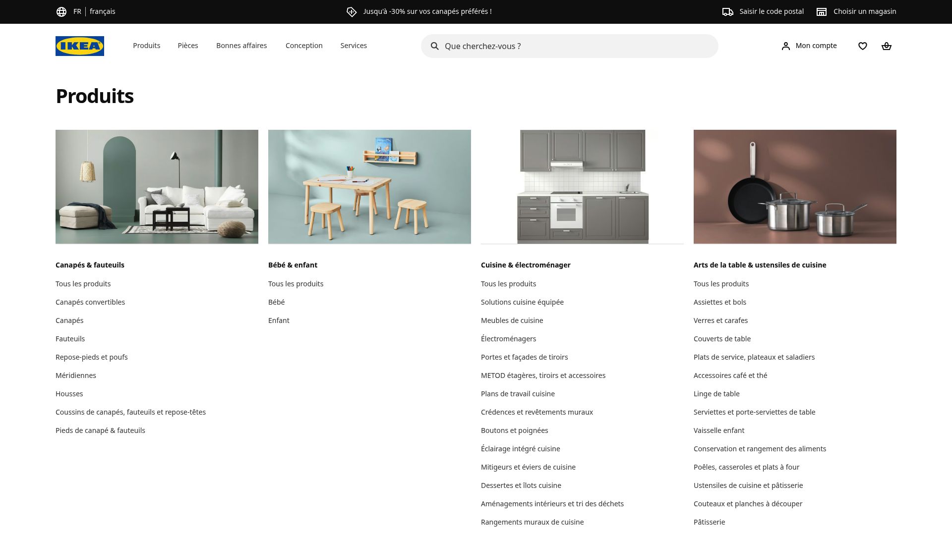 Page produit du site Ikea montrant le modèle TREDANSEN avec ses caractéristiques techniques et son prix