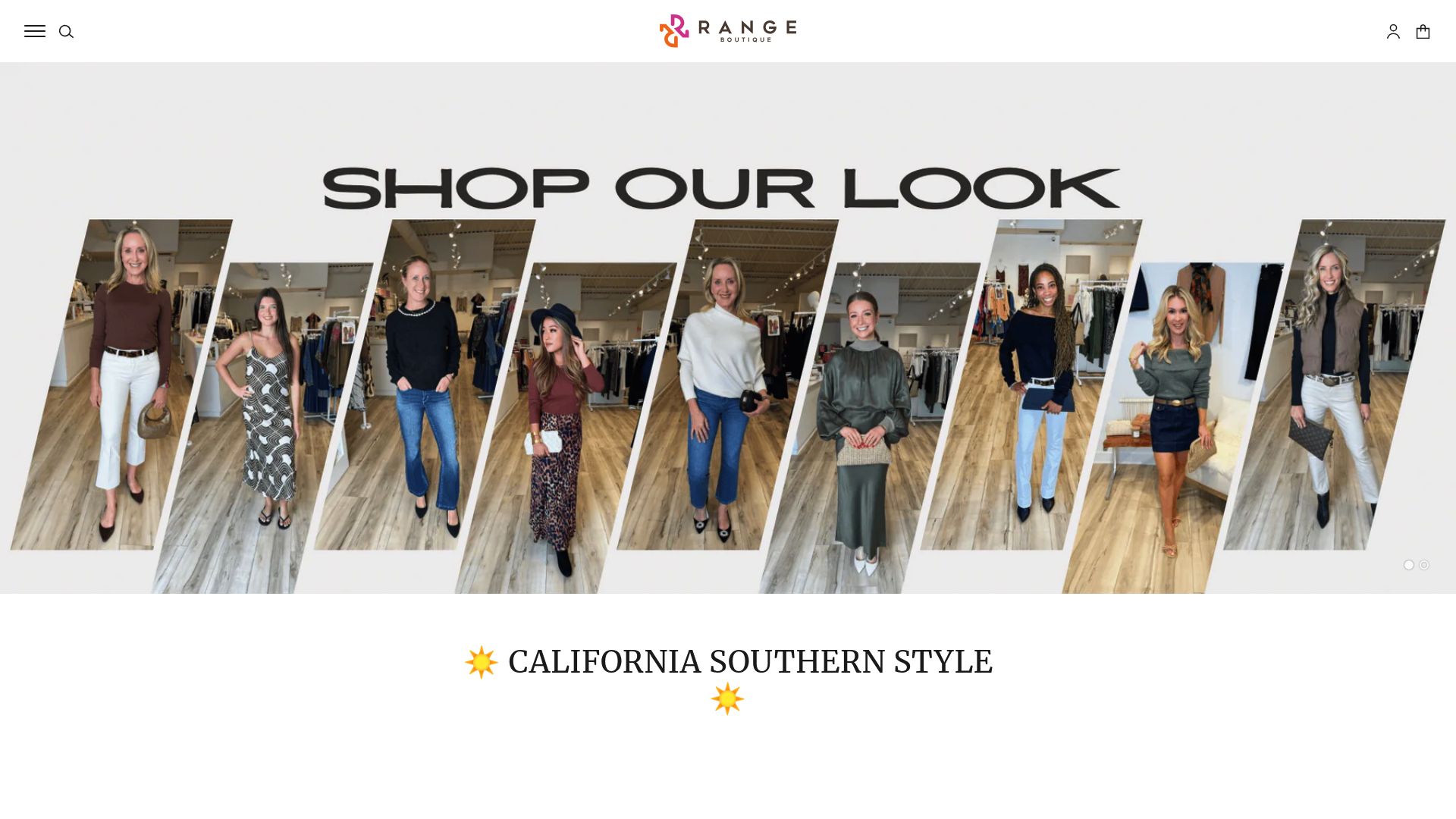 Screenshot of Range Boutique or similar online store featuring casual dresses