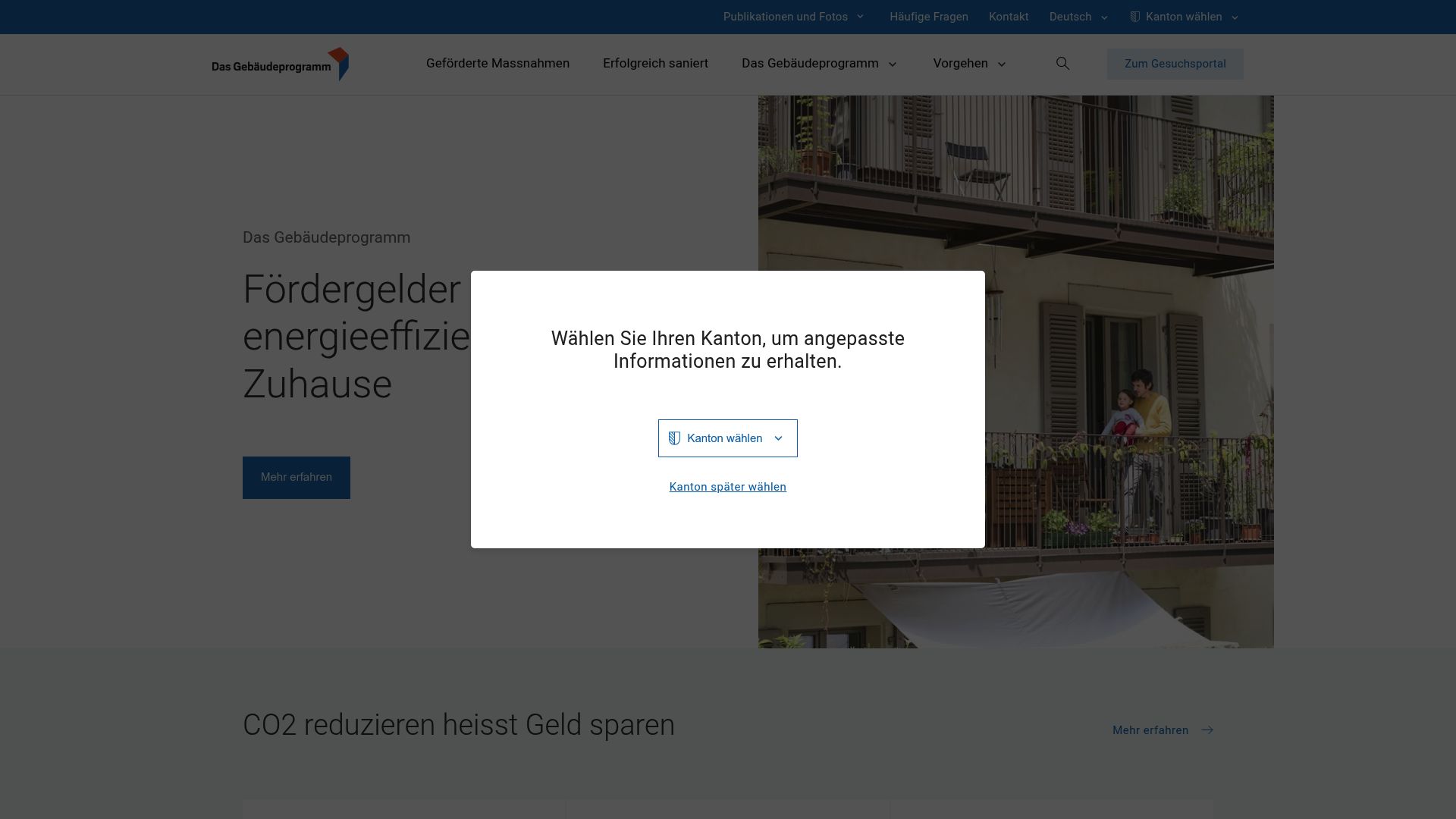 Screenshot of the official website leprogrammebatiments.ch showing the interactive map where users can select their canton.