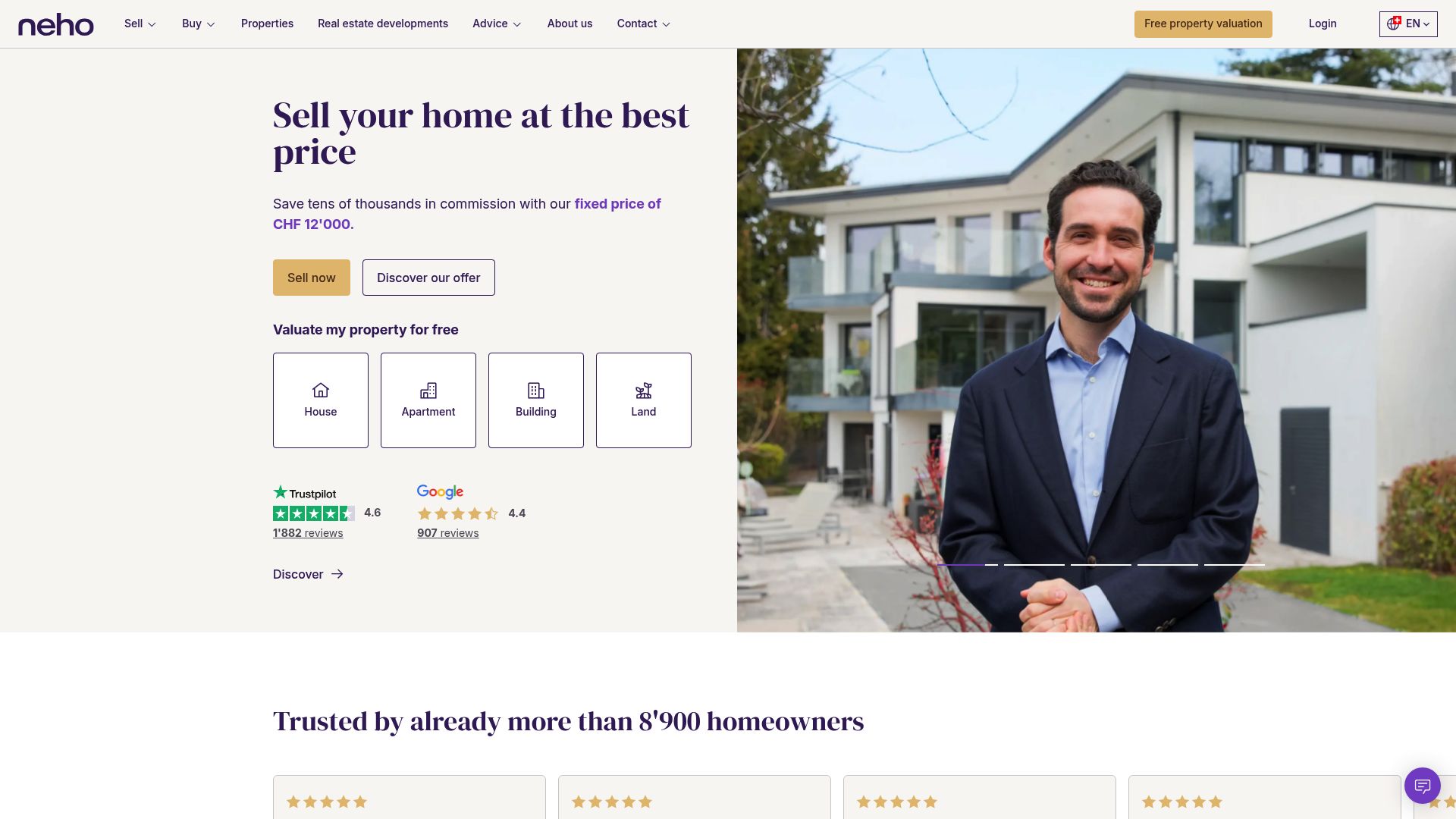 Tableau comparatif des prix de rénovation en Suisse affiché sur le site web Neho