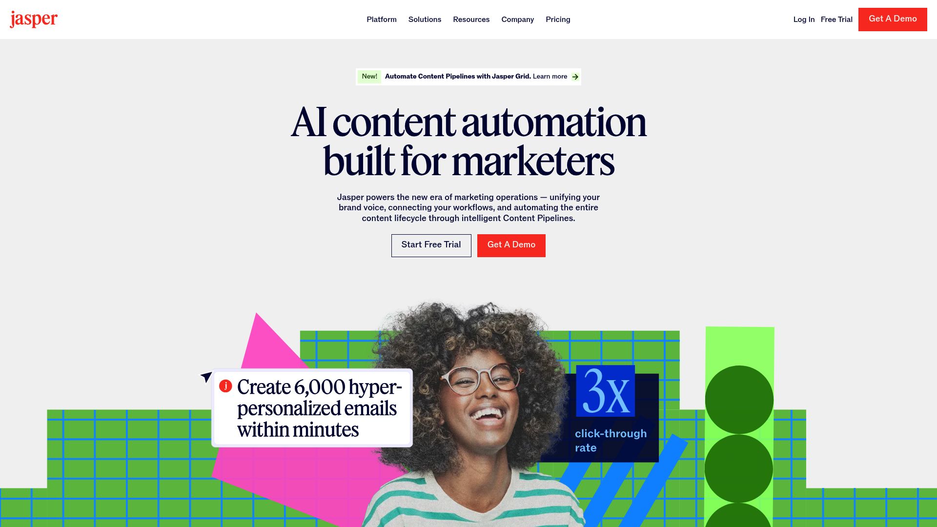 Jasper AI interface showing templates for blog posts and product reviews
