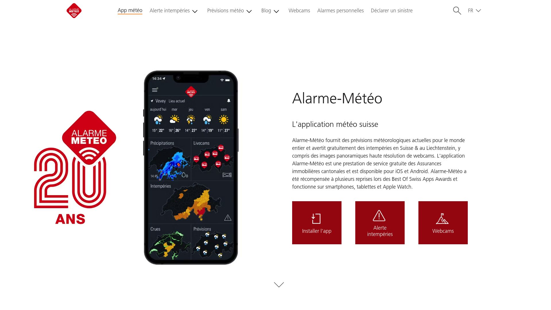 Screenshot of the weather warning app Alarme-Météo specifically showing hail alert