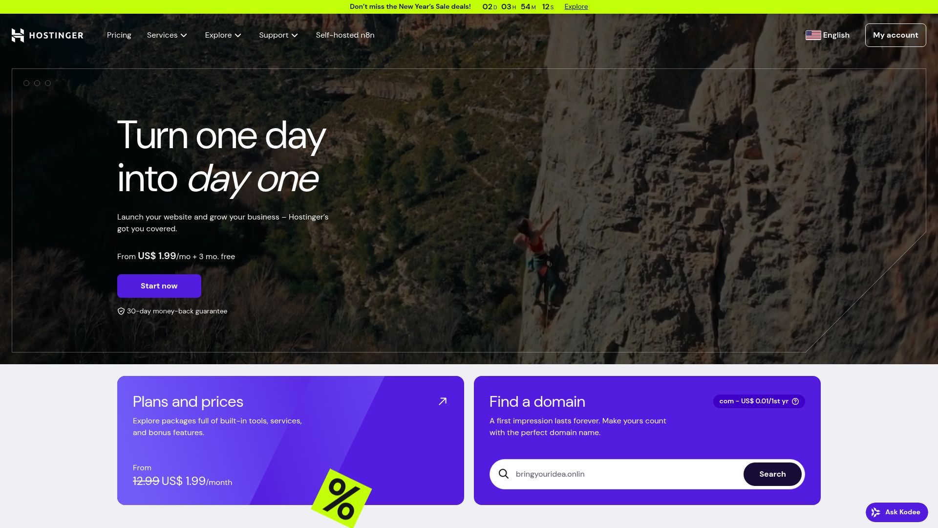 Hostinger AI builder dashboard showing heatmap tools