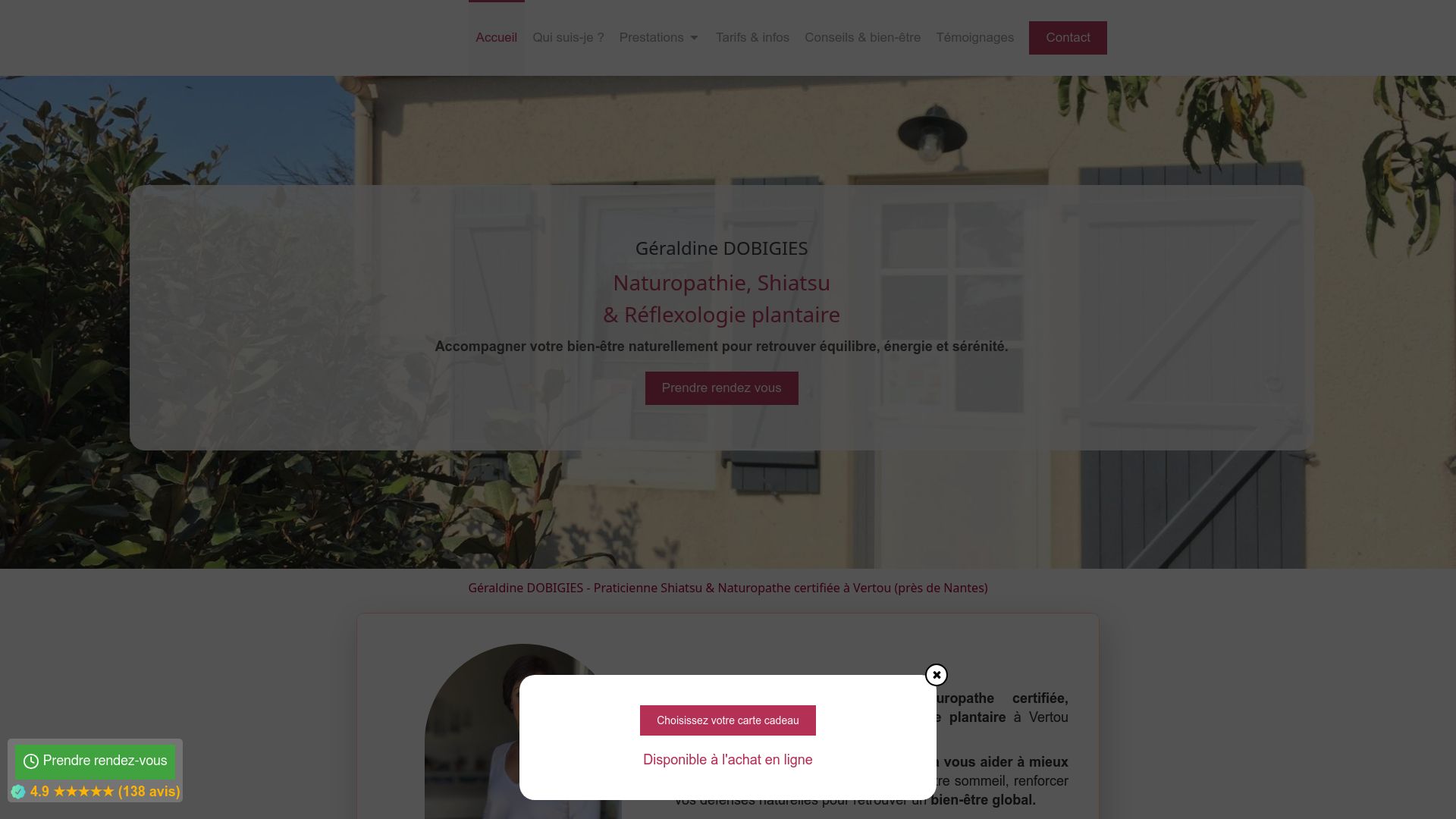 Screenshot of Geraldine Dobigies website showcasing reflexology and naturopathy services.